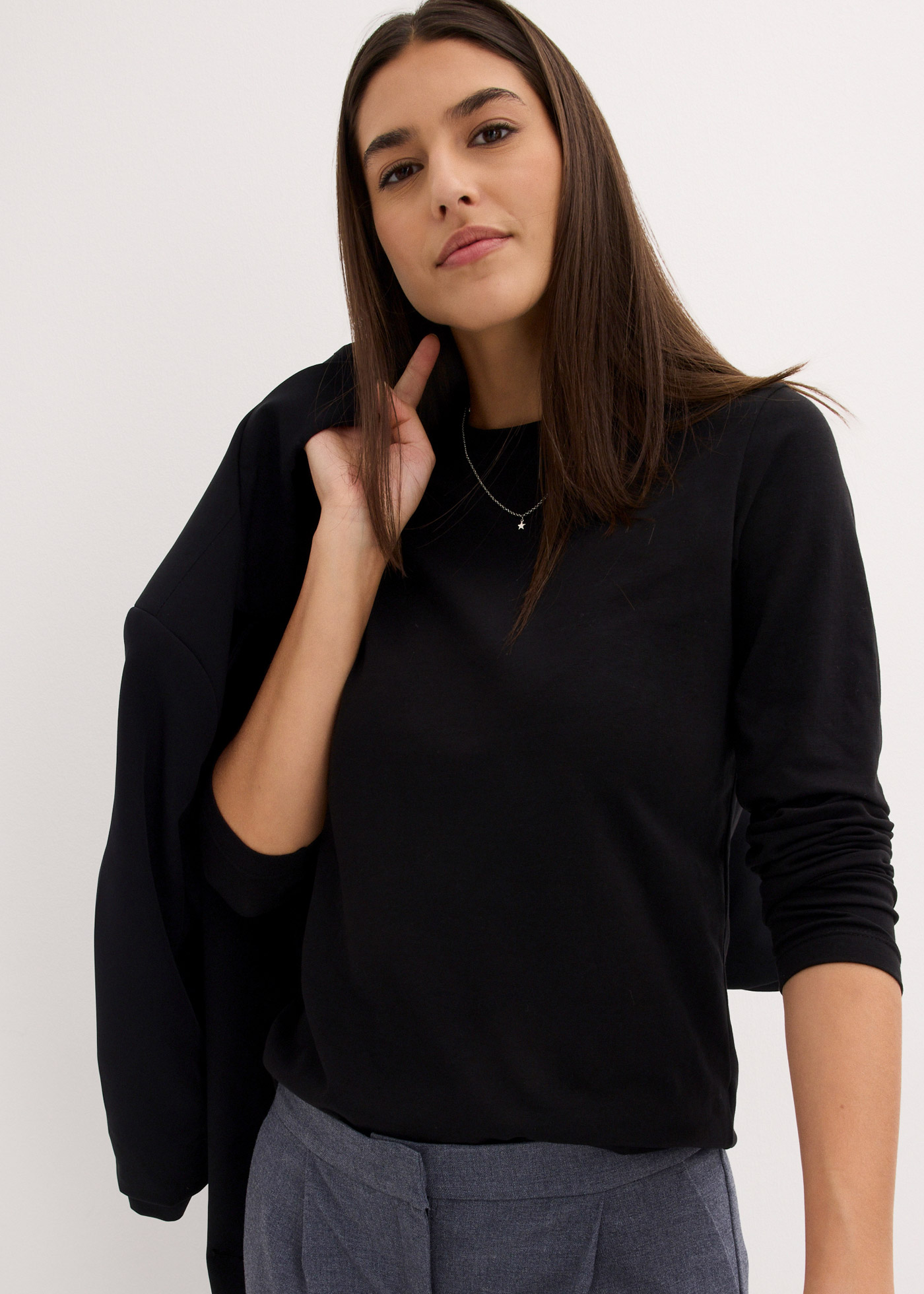 Thumbnail - bonprix Langarmshirt "Langarmshirt mit reiner Baumwolle (2er Pack)" Packung, 2, 2 Stk. tlg. Langarmshirt mit reiner Baum...