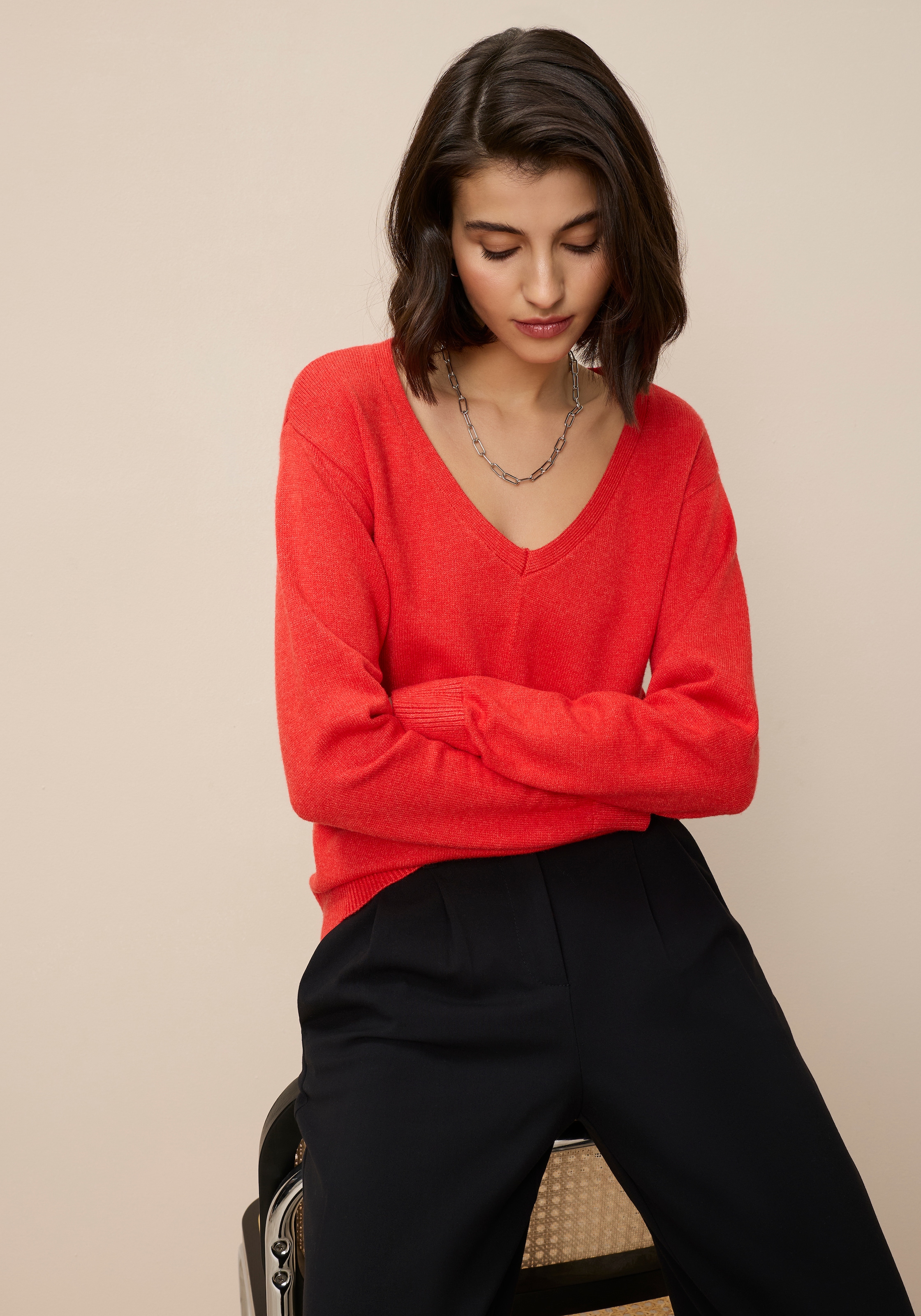 Tamaris V-Ausschnitt-Pullover mit Frontbiese günstig online kaufen