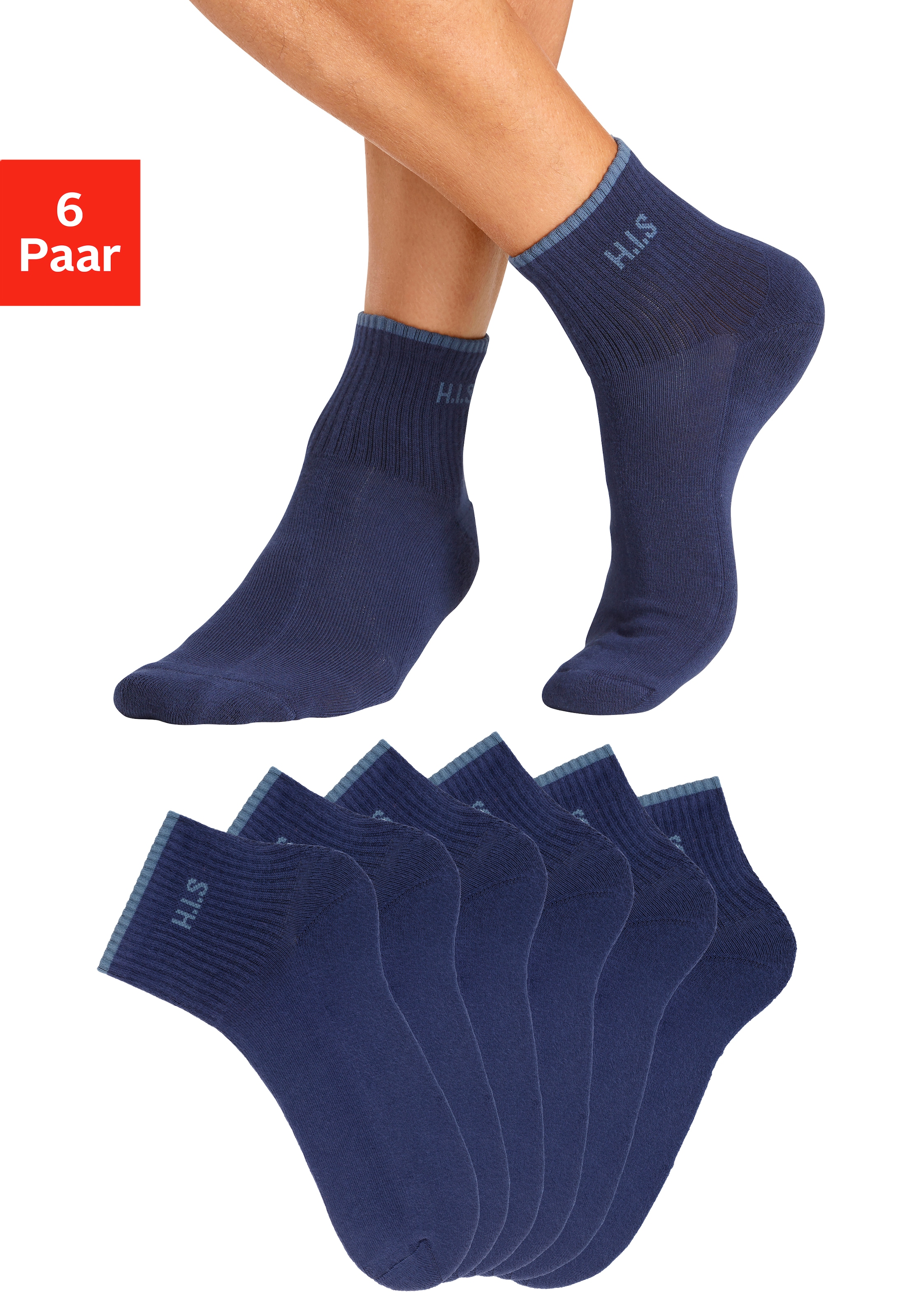 H.I.S Sportsocken, (Packung, 6 Paar), Kurzsocken mit Frottee & verstärkten günstig online kaufen