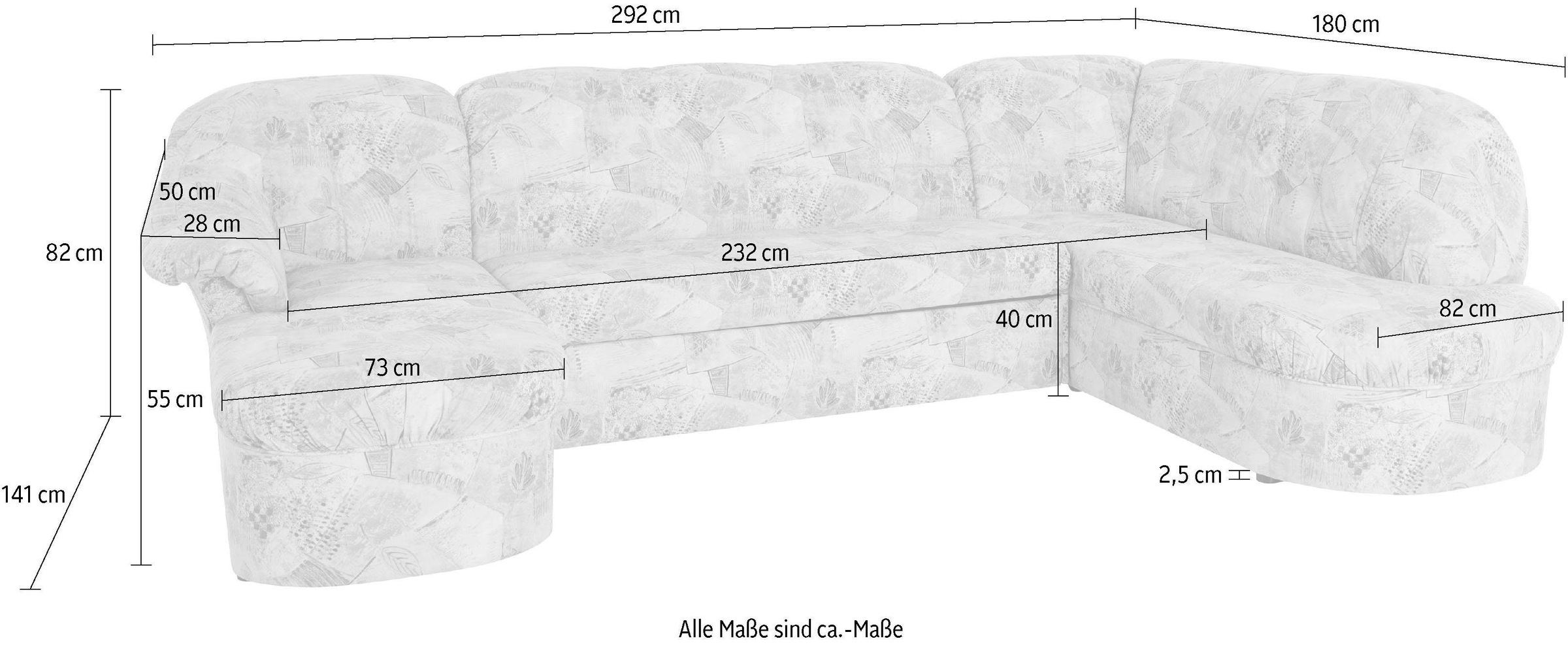 DOMO collection Wohnlandschaft »Pegnitz, zeitlos und modern, mit attraktiver Rückensteppung, U-Form«, wahlweise mit Bettfunktion