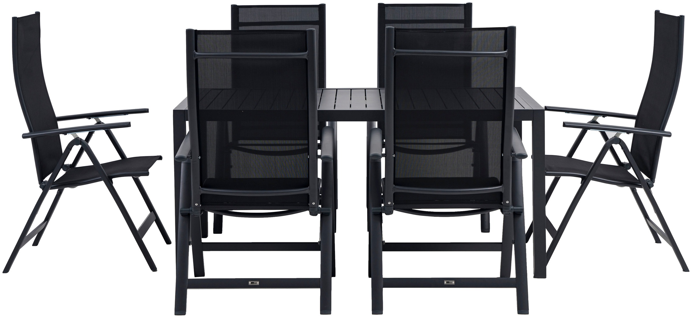 Thumbnail - KONIFERA "Messina" 6x Sessel, 1x Tisch 160x90x74 cm, Aluminium, Textilgewebe, 7 Stk. tlg. klappbar, 7-fach verstellbare ...