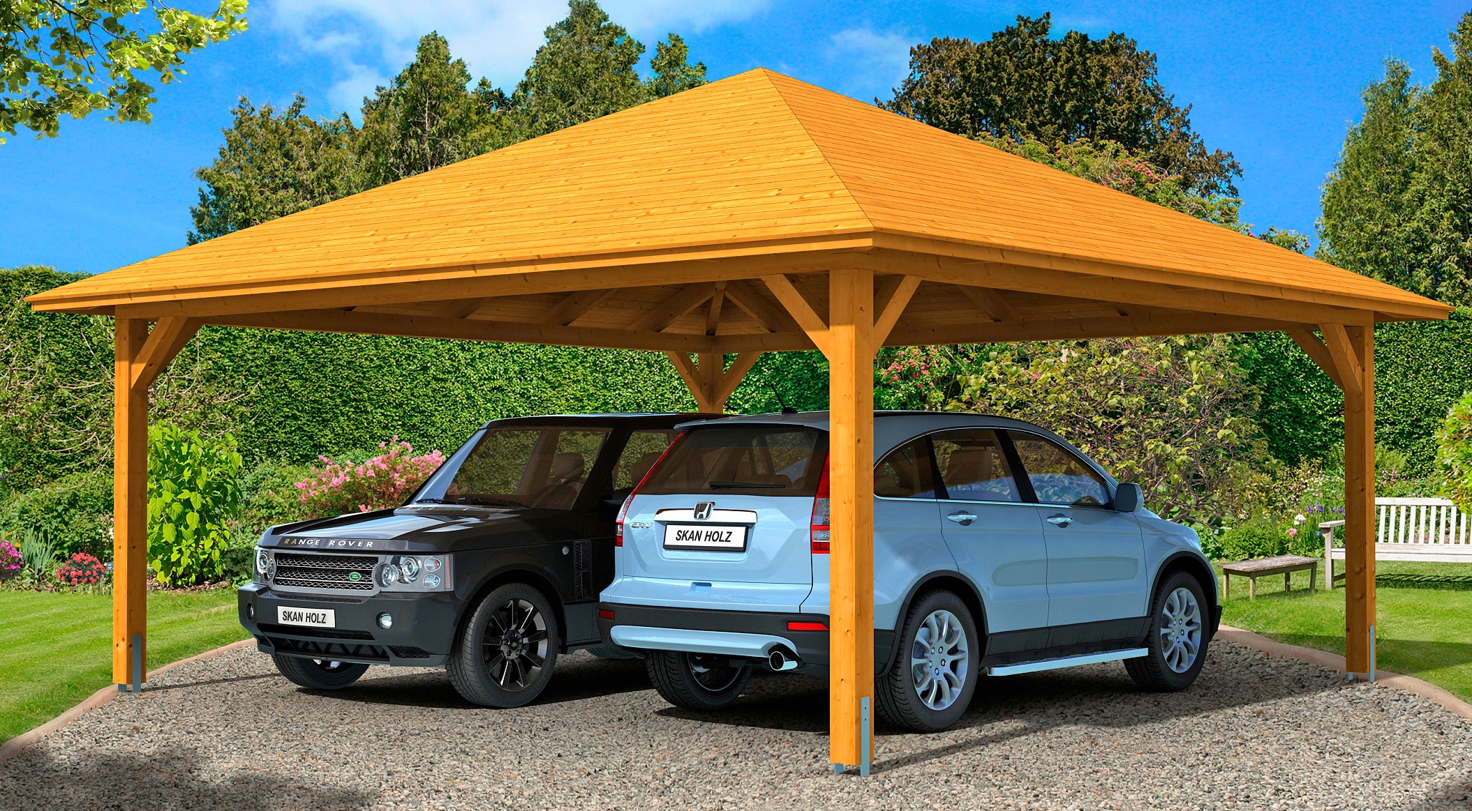 Skanholz Doppelcarport "Taunus", Leimholz-Nordisches Fichtenholz, 530 cm, hellbraun