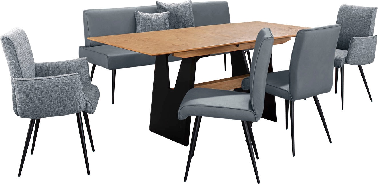 K+W Komfort & Wohnen Essgruppe »Giacomo I«, (6 tlg., Polsterbank, 2 Stühle und 2 Armlehnenstühle), 2 Stühle und Bank, 2 Armlehnenstühle Stoff 775, Tisch 160 oder 180 cm