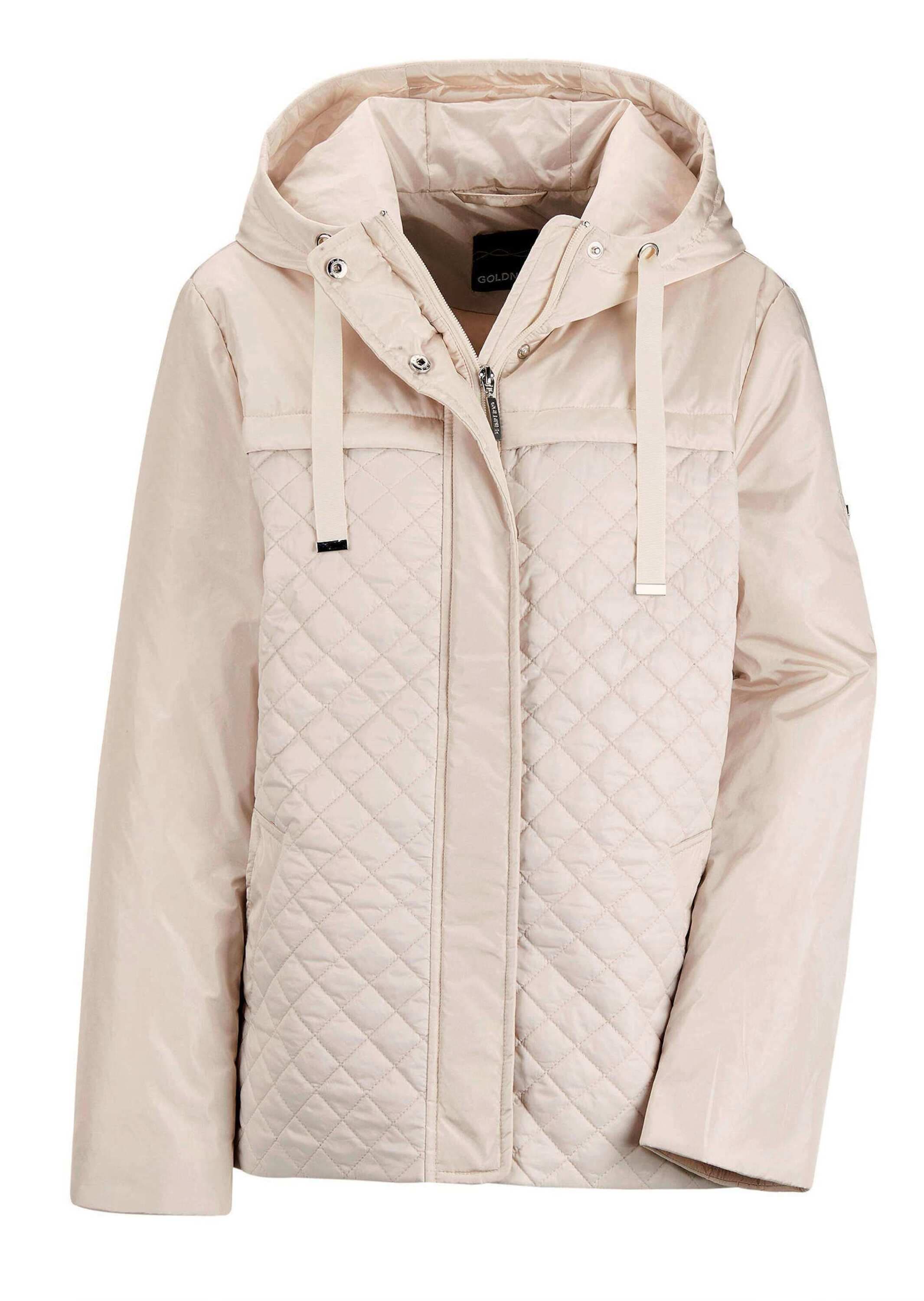 Kurzjacke GOLDNER "Elegante Outdoor-Jacke", Damen, Gr. 46, beige (stein), Obermaterial: 100% Polyamid PA., gerade, Sonstiges, Jacken Kurzjacke, Mix aus Stepp und glatten Einsätzen