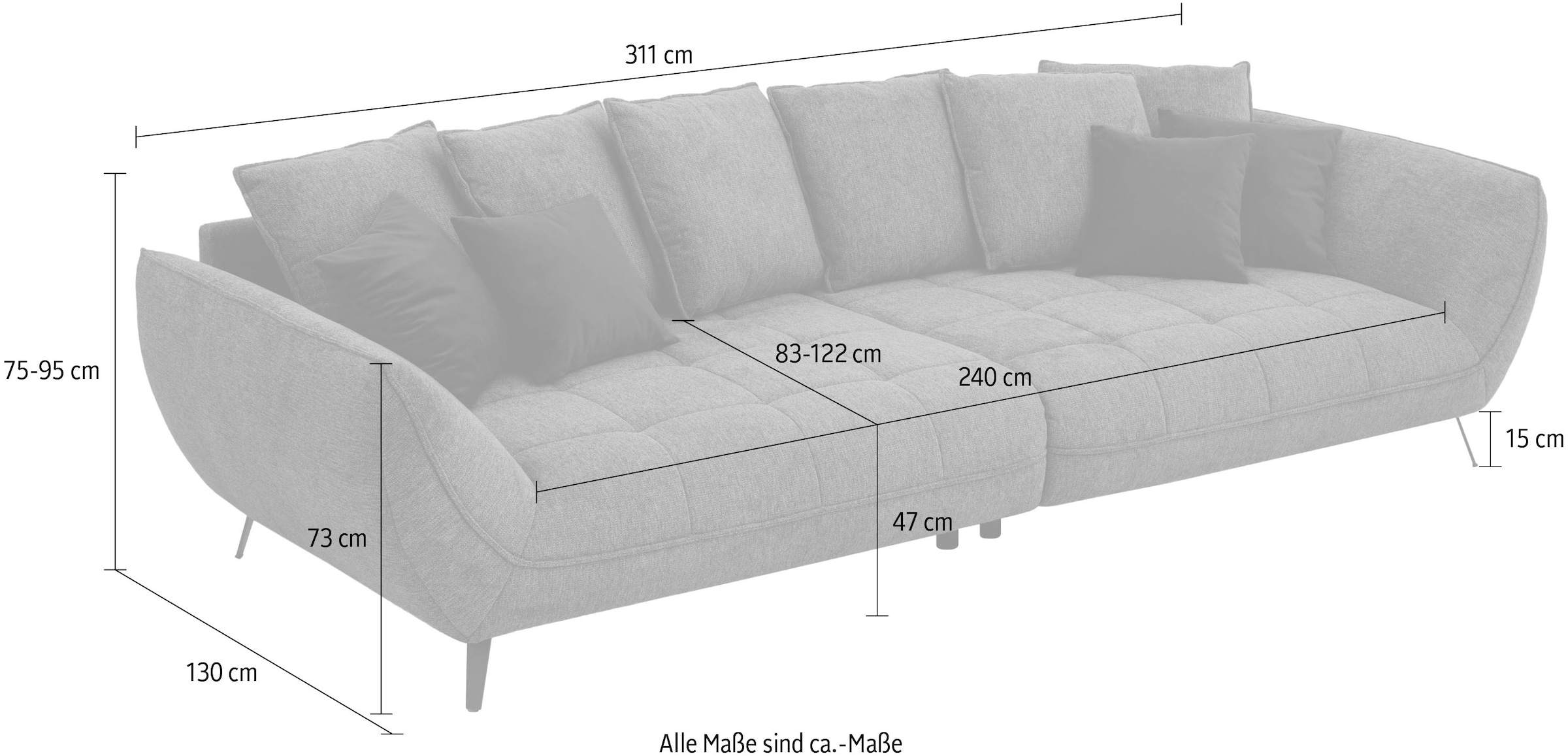 exxpo - sofa fashion Big-Sofa »Triton Mega Sofa,toller Sitzkomfort, Steppung im Sitz, Breite 311cm«, inkl.10-teiliges Kissenset,gemütliches Megasofa,viel Platz zum Relaxen