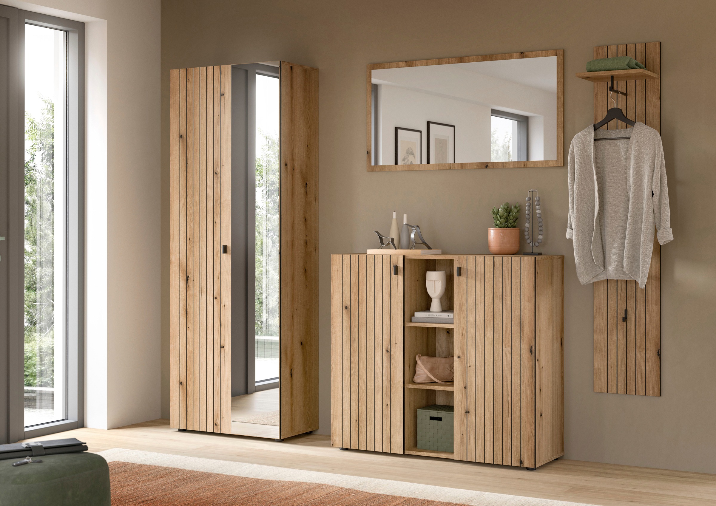 Spiegel HOME AFFAIRE "TATIO,106x55x2 cm, große Spiegelfläche", evoke oak nachbildung, spiegelglas, B:106cm H:55cm T:2cm, FSC-zertifizierter Holzwerkstoff, Spiegelglas, Spiegel, Garderobenspiegel, Flurspiegel 3
