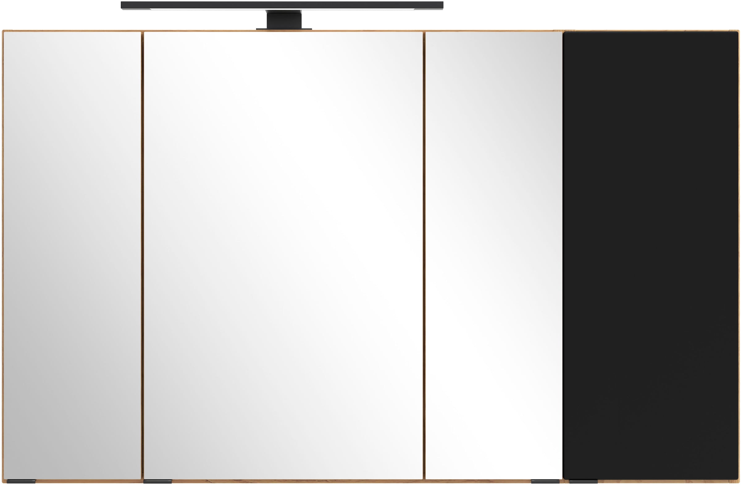 welltime Spiegelschrank "MAILAND, gedämpfte Scharniere, LED-Aufbauleuchte" Maße (B/H/T): ca. 105/64/20 cm, Wildeiche/matt schwarz, LED-Aufbauleuchte, gedämpfte Scharniere