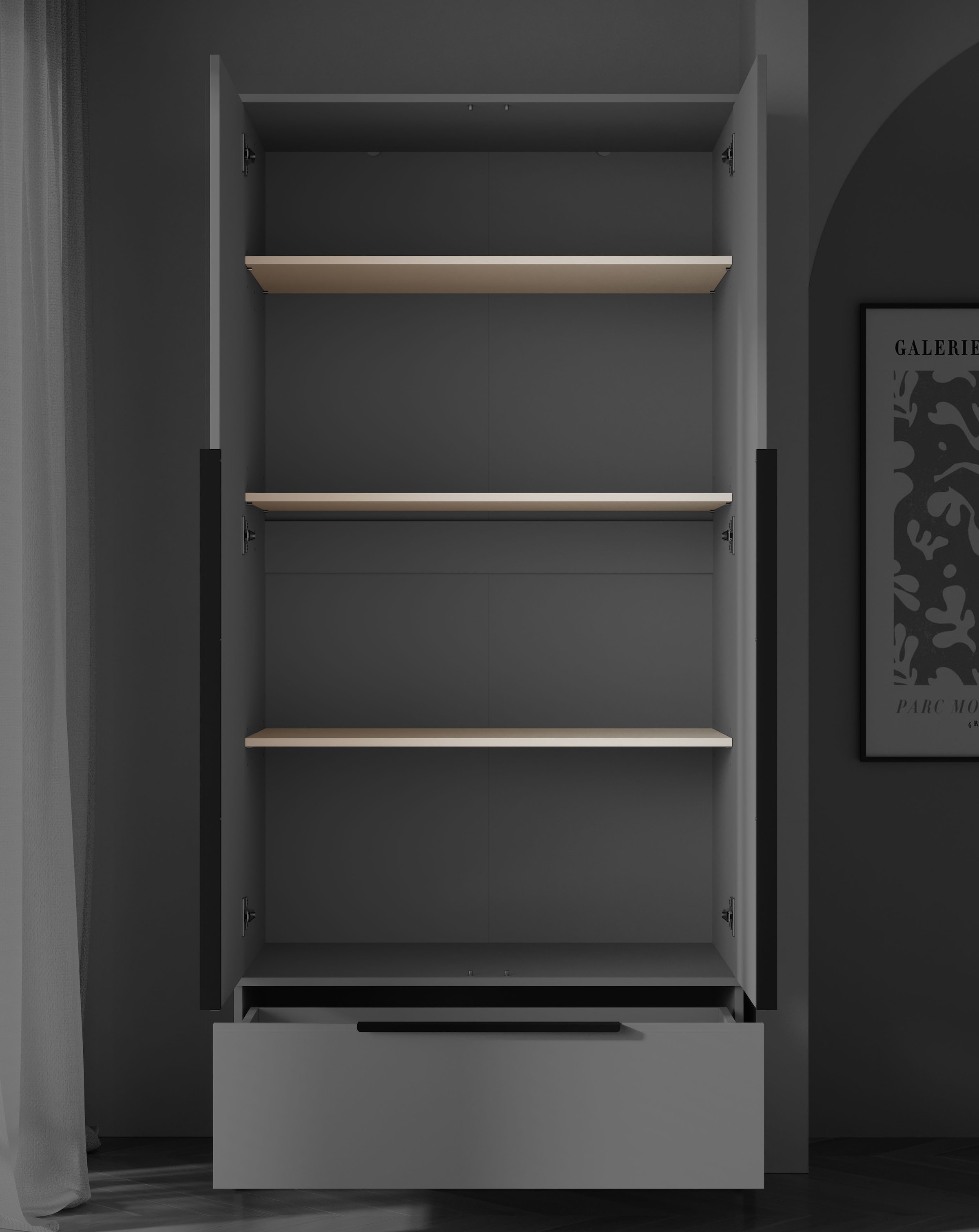 Home affaire Kleiderschrank »Spirit Kleiderschrank mit Schublade und Stauraum« Mit schwarzen Metallgriffen und 2 Kleiderstangen