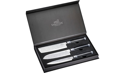 Messer-Set, (Set, 3 tlg., 1x Damast Santoku, 1x Damast Nakiri, 1x Damast Sashimi)