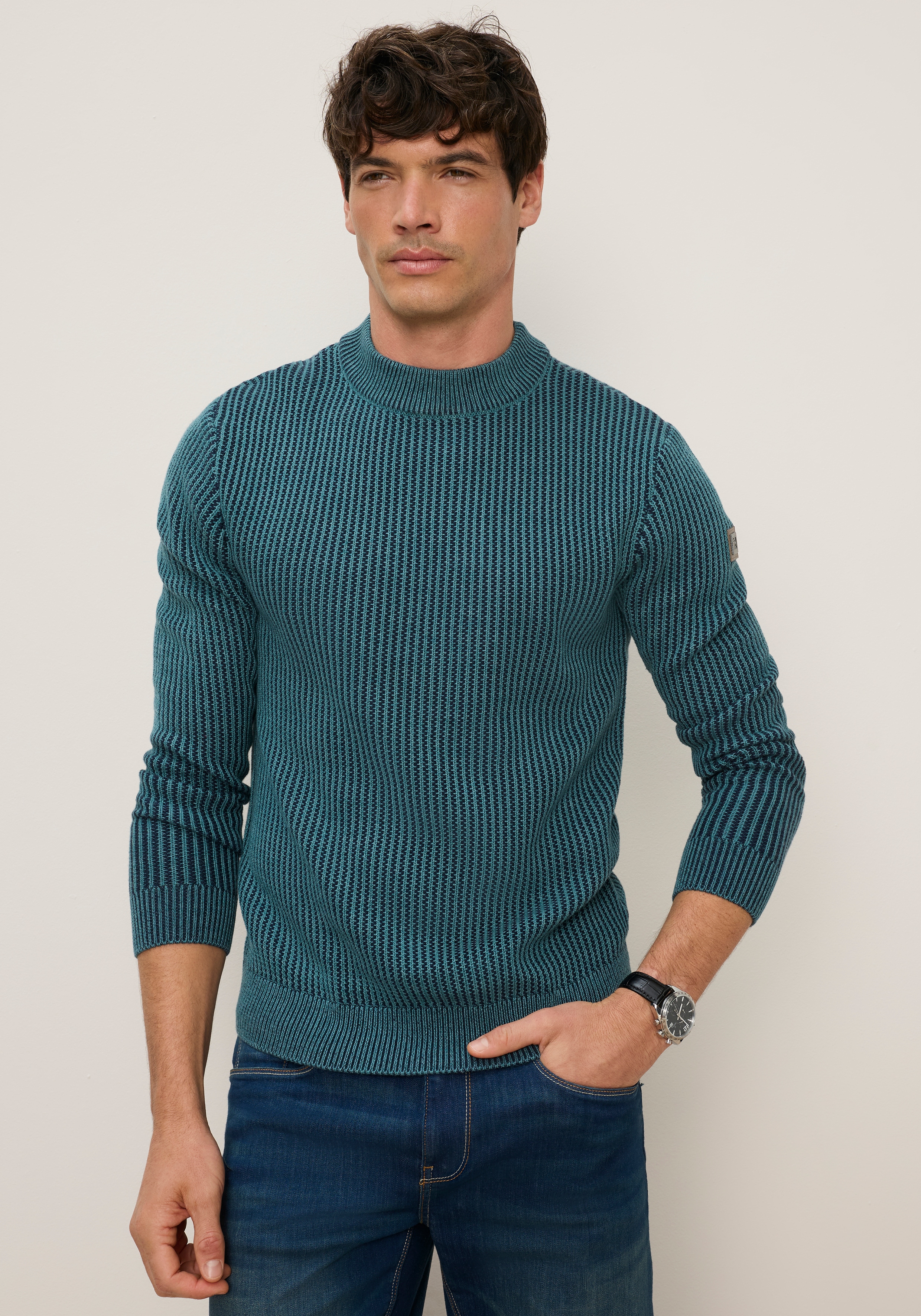 Mans World Stehkragenpullover "Neue Kollektion Highlight 2-farbiger Struktureffekt" Strickmaterial, mit Rippbündchen am Ausschnitt, regular fit