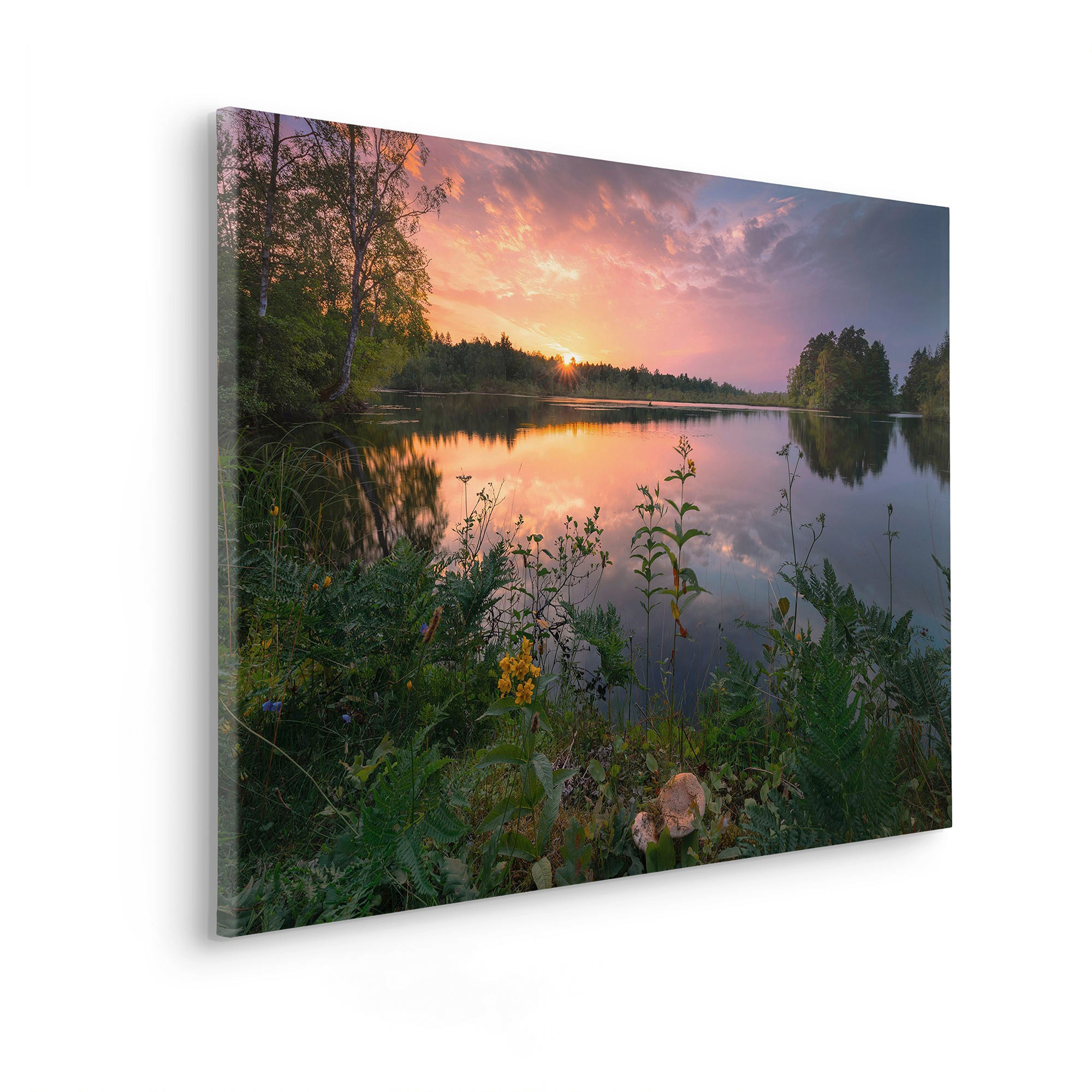 Komar Leinwandbild »Abends in Schweden - Größe 90 x 60 cm«, Baum-Blätter-Natur-Berge-Blumen-Foto-Jahreszeiten-Landschaft-Meer-Strand-Palmen, (Packung, 1 St.), Keilrahmenbild mi Echtholzrahmen