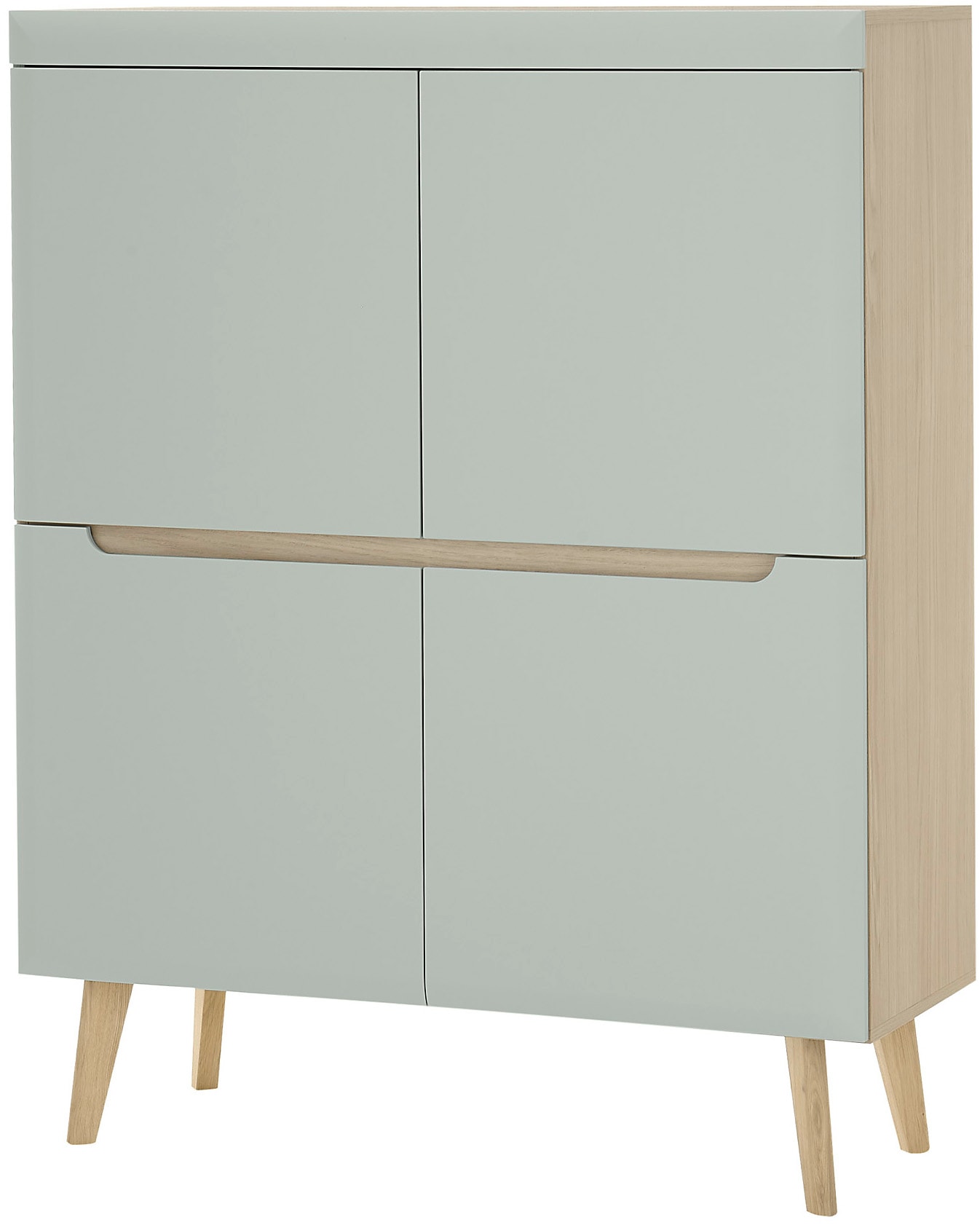 INOSIGN Highboard »Torge, Kommode, Schrank, Sideboard, Anrichte, Mehrzweckschrank«, (1 St.), abgeschrägte Füße, drei Farben, Scandi Design, 107 cm breit
