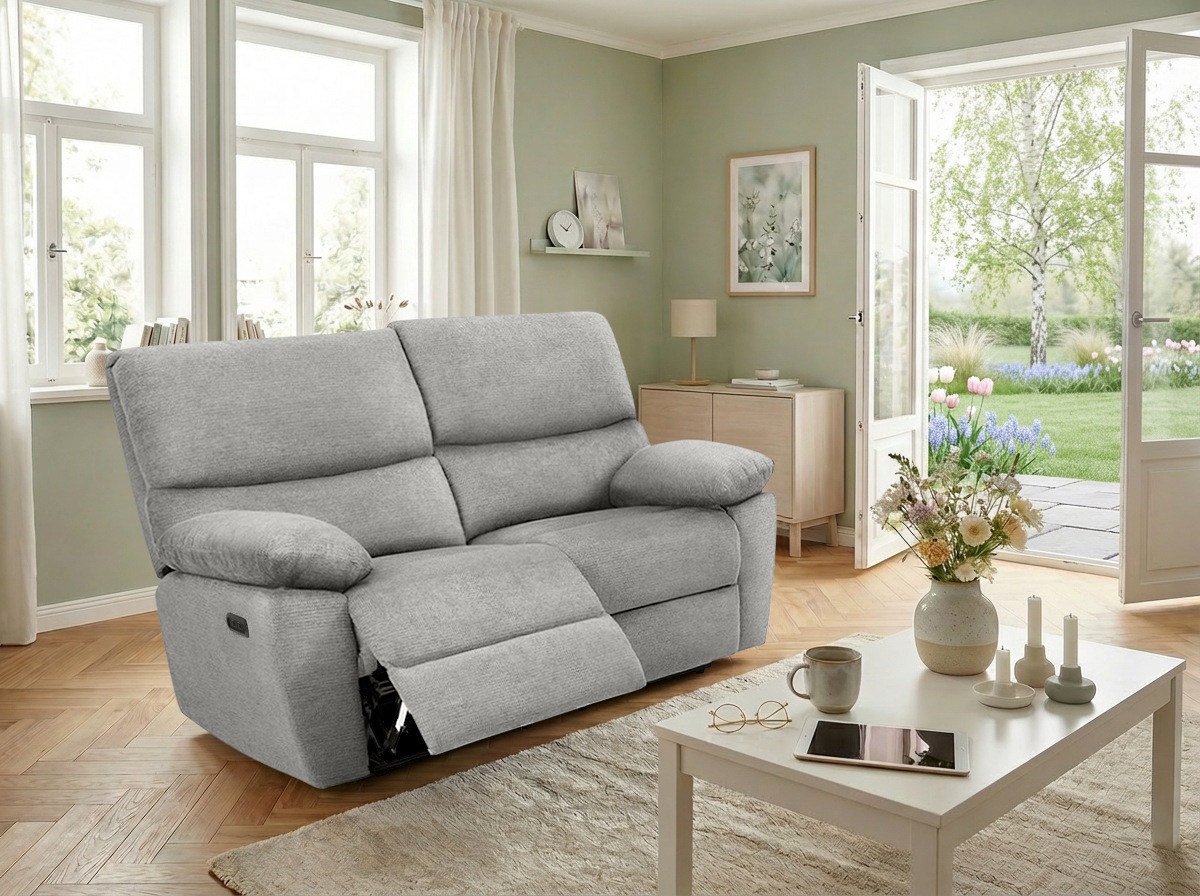 2-Sitzer HOME AFFAIRE "LANNOY, mit manueller o. elektrischer Relaxfunktion in beiden Sitzen.", grau (hellgrau), B:146cm H:96cm T:94cm, Sofas, Elektrische Variante mit USB A/C. Federkern, Webstoff
