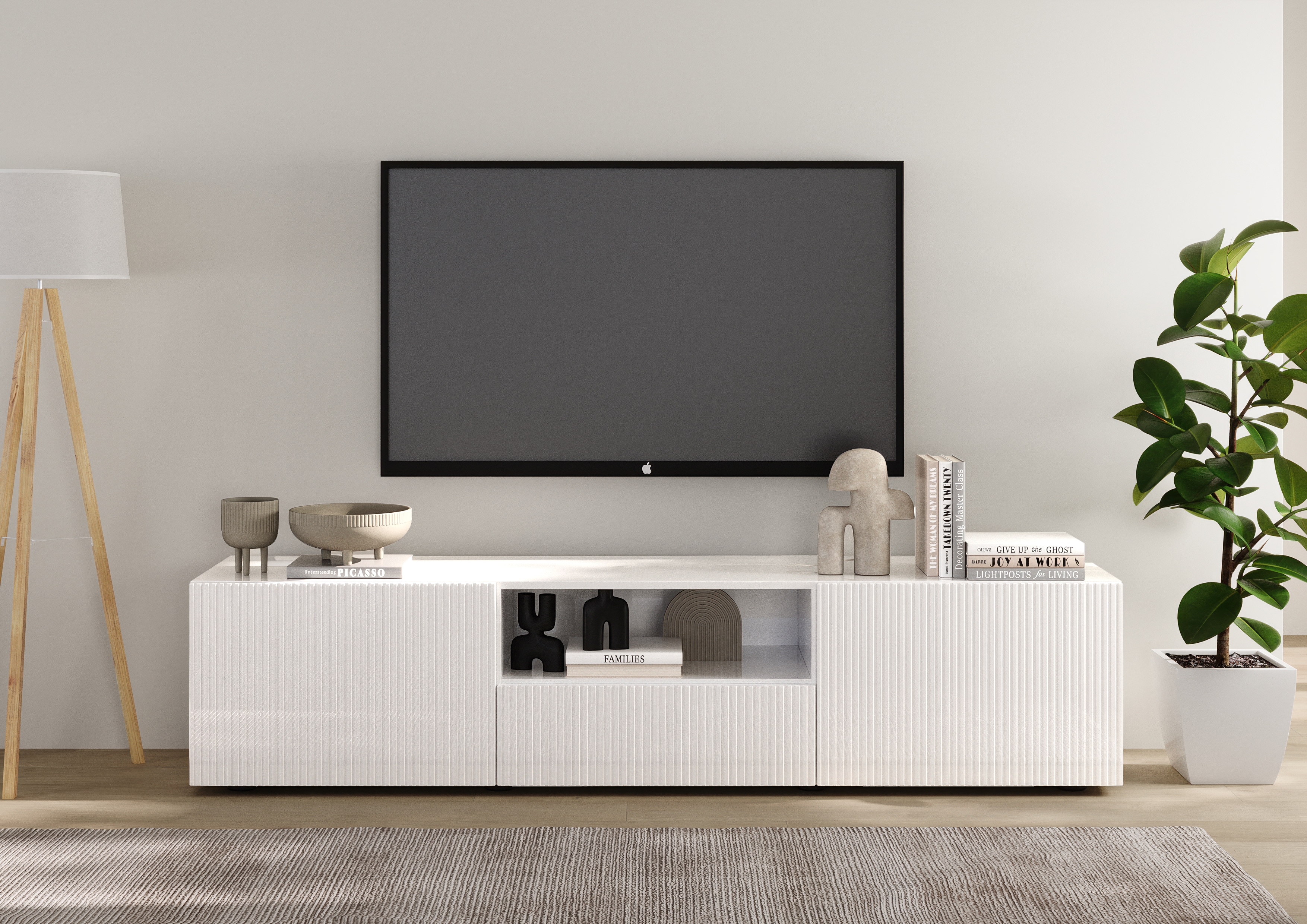 Home affaire Lowboard "Rio Breite 181 cm, TV-Board 2 Türen u. 1 Schubkasten, TV-Schrank" geriffelte MDF-Fronten, modern u. elegant, Kabelführung, viel Stauraum