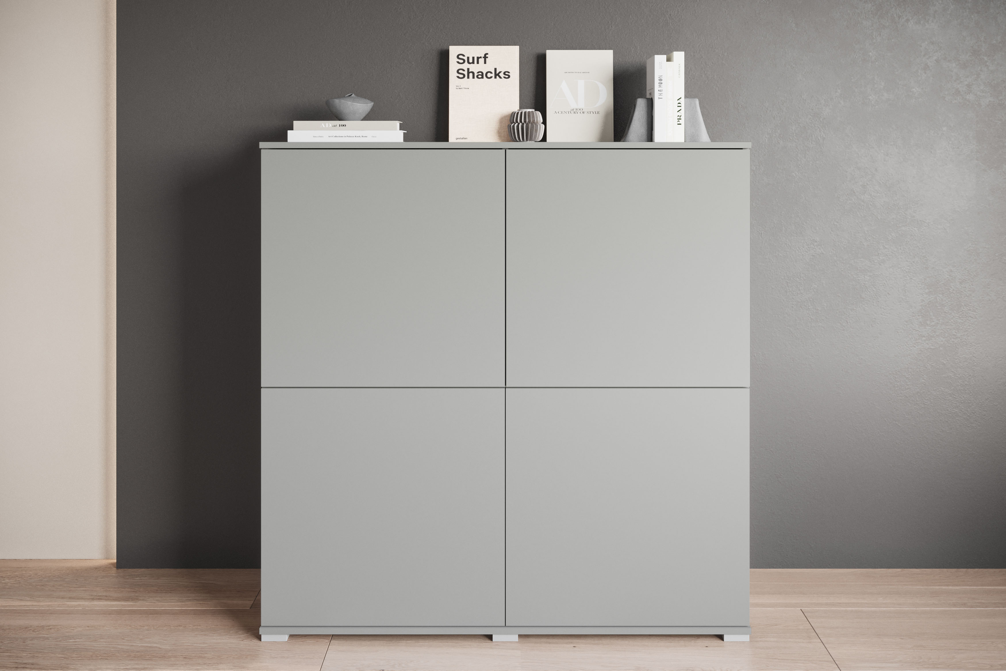 OTTO home Highboard "Kenia, moderne grifflose Hochkommode mit 4 Türen, Breite 120 cm" 1 Stk. tlg. Push-to-Open-Fronten, höhenverstellbaren Einlegeböden