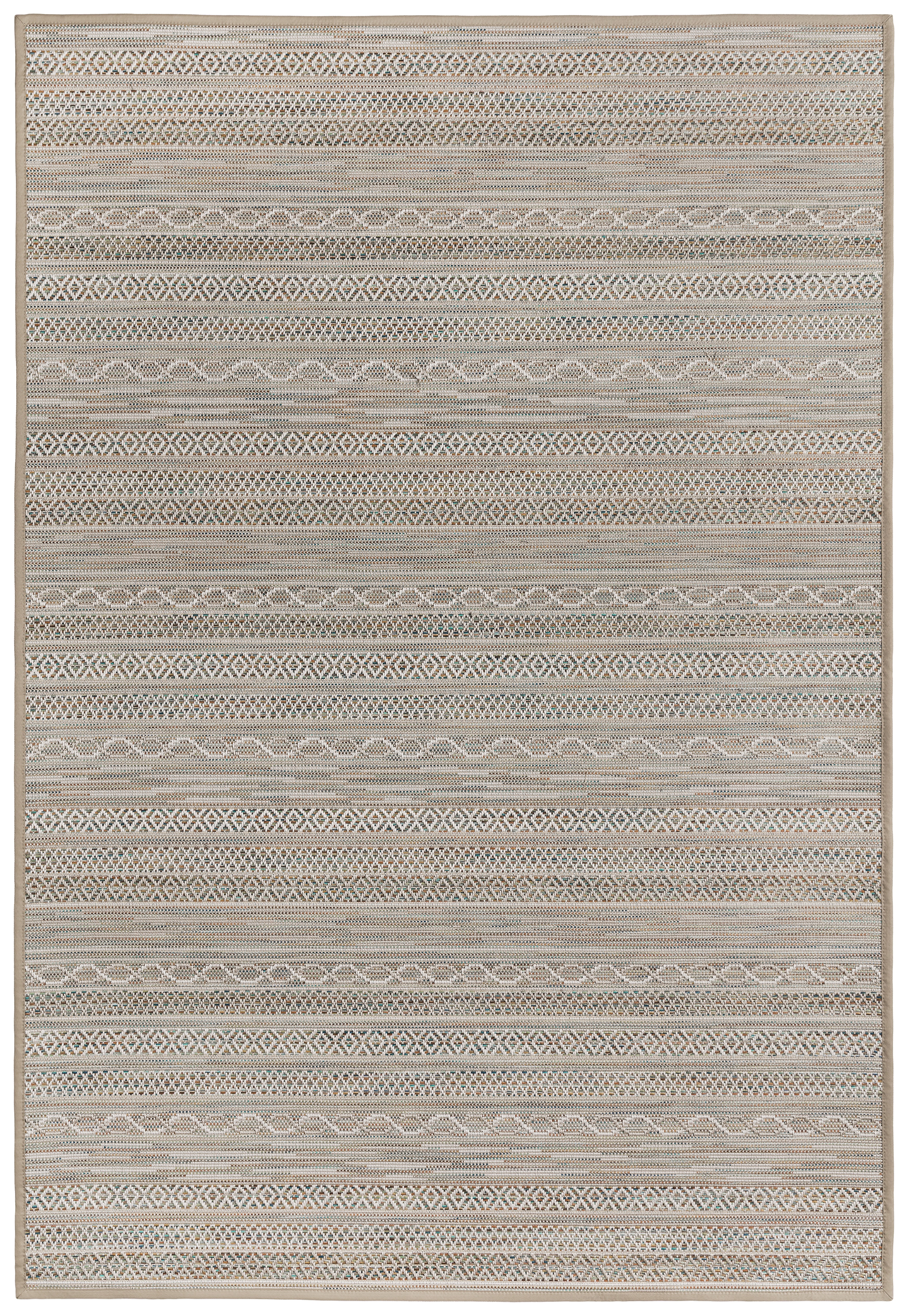 Thumbnail - Dekowe Teppich "Joy Barbados beig" rechteckig 10 mm Höhe meliert, gestreift, Rauten, mit Bordüre, In- und Outdoor geeign...