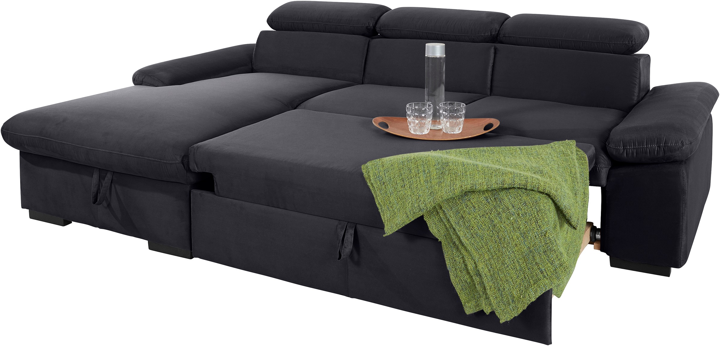 COTTA Ecksofa »Lola L-Form mit Kopfteilfunktion & Hocker«, (Set, mit Hocker), wahlweise mit Bettfunktion, Bettkasten & Armteilverstellung