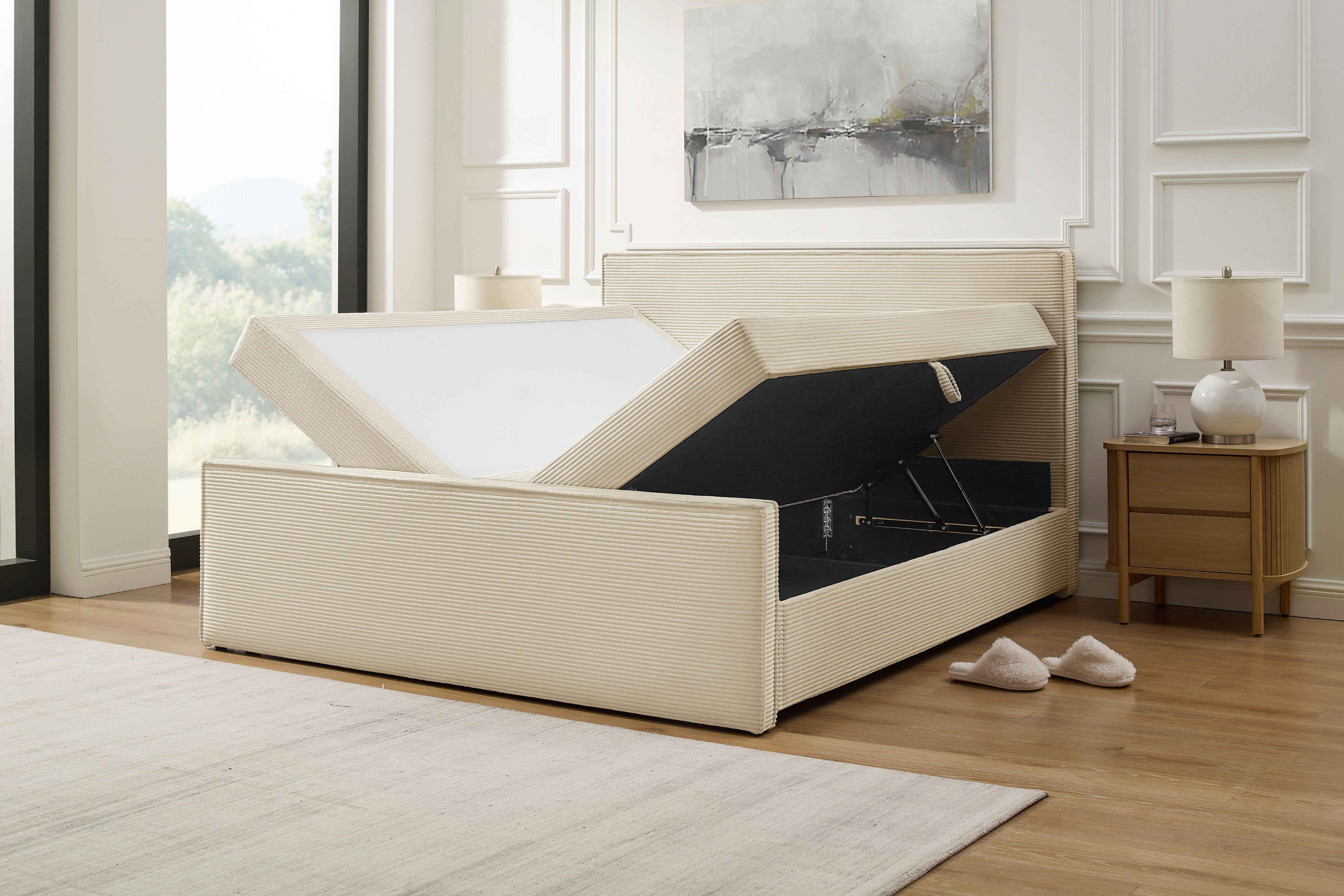 Thumbnail - OTTO home Boxbett "Henno inkl. Bettkasten und Topper, Liegefläche 180x200cm" erhältlich in hochwertigem Cord-Stoff und d...