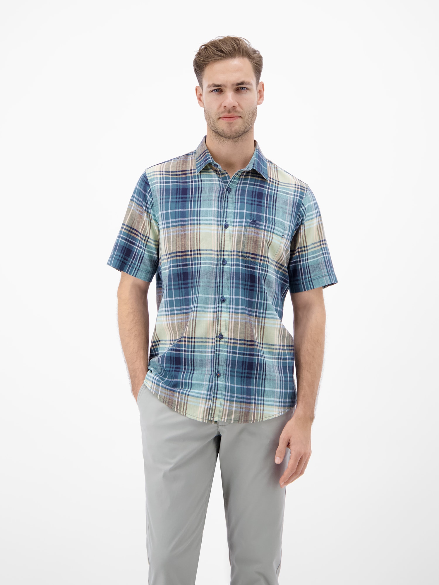 LERROS Kurzarmhemd »Kariertes Kurzarmhemd aus Baumwolle und Leinen«