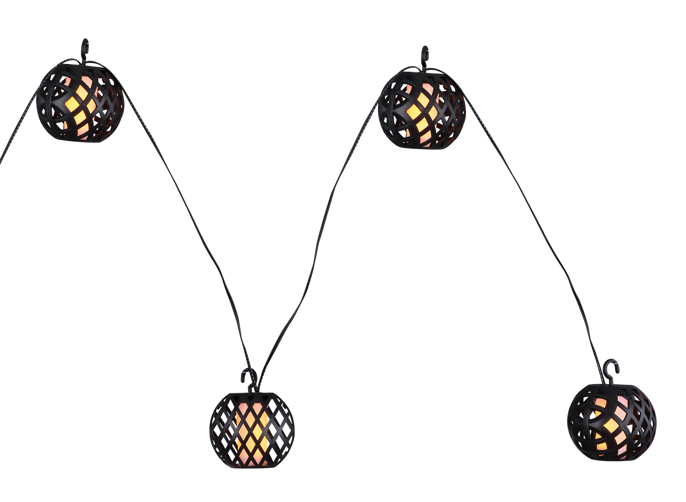 GLOBO LIGHTING LED Solarleuchte »SOLAR-LICHTERKETTE KUNSTSTOFF SCHWARZ, 98XLED« LED-Modul 1 Stk. Extra-Warmweiß Flammenoptik für besonders stimmungsvolles Licht