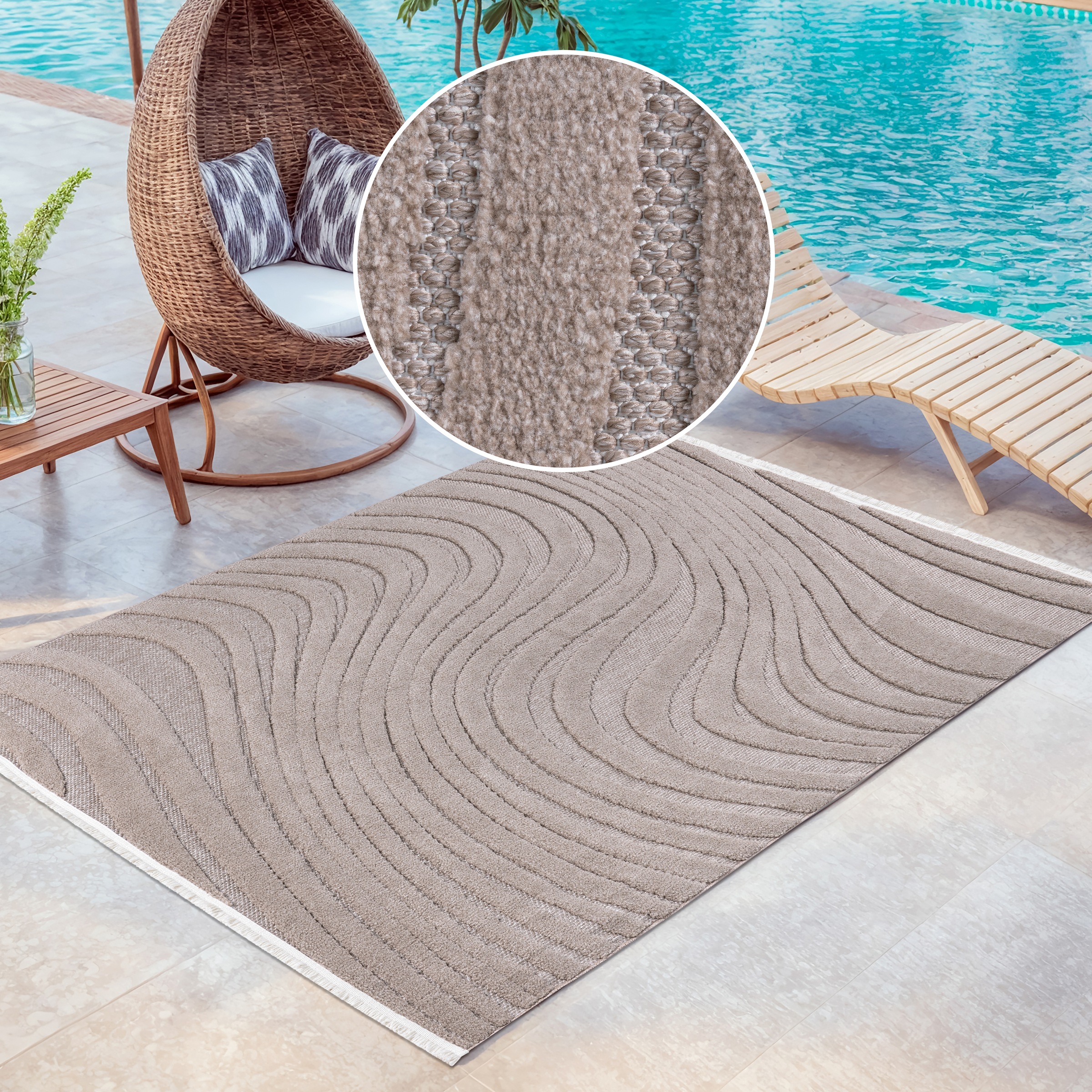 OTTO home Teppich "Samelia mit Fransen, Wellendesign, Balkon, Camping" rech günstig online kaufen