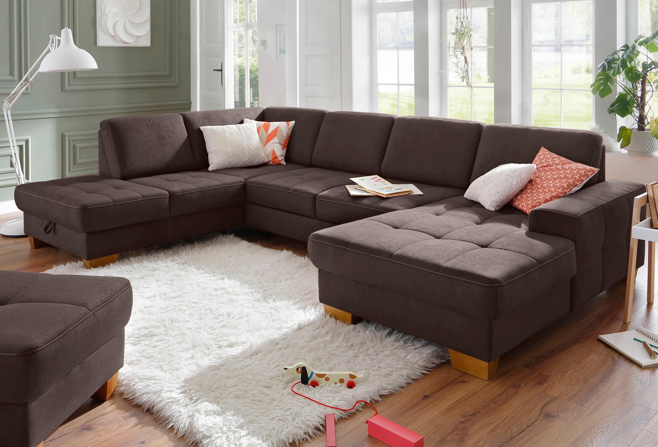OTTO home Wohnlandschaft "Puccini U-Form" mit Federkern, Sitztiefenverstellung, Kontrastnaht
