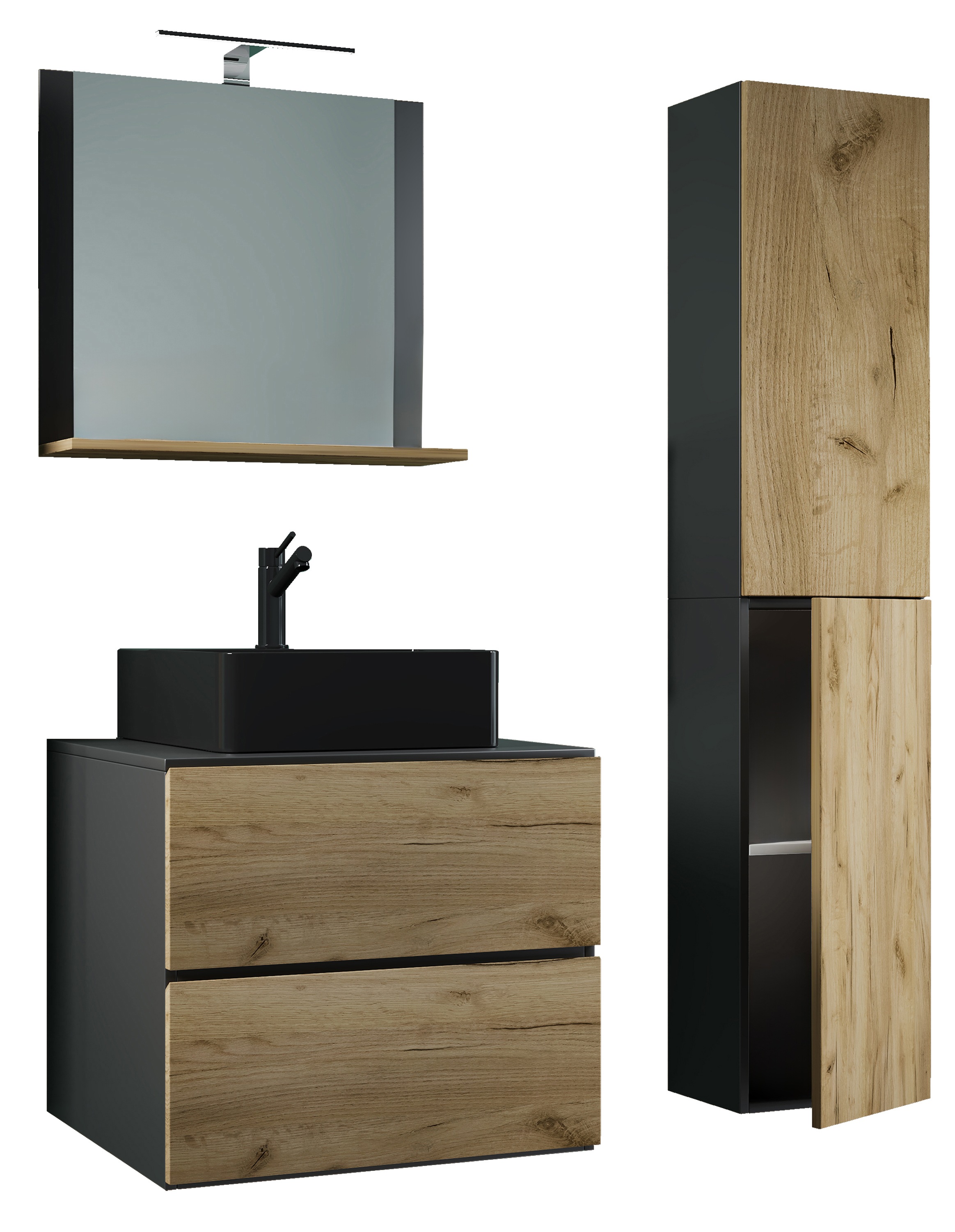 VCM Waschbeckenunterschrank »VCM 4-tlg. Waschplatz Waschtisch Badmöbel Set Waschbecken Lendas-BL Breite 60 cm L Schublade« 4 Stk. tlg.