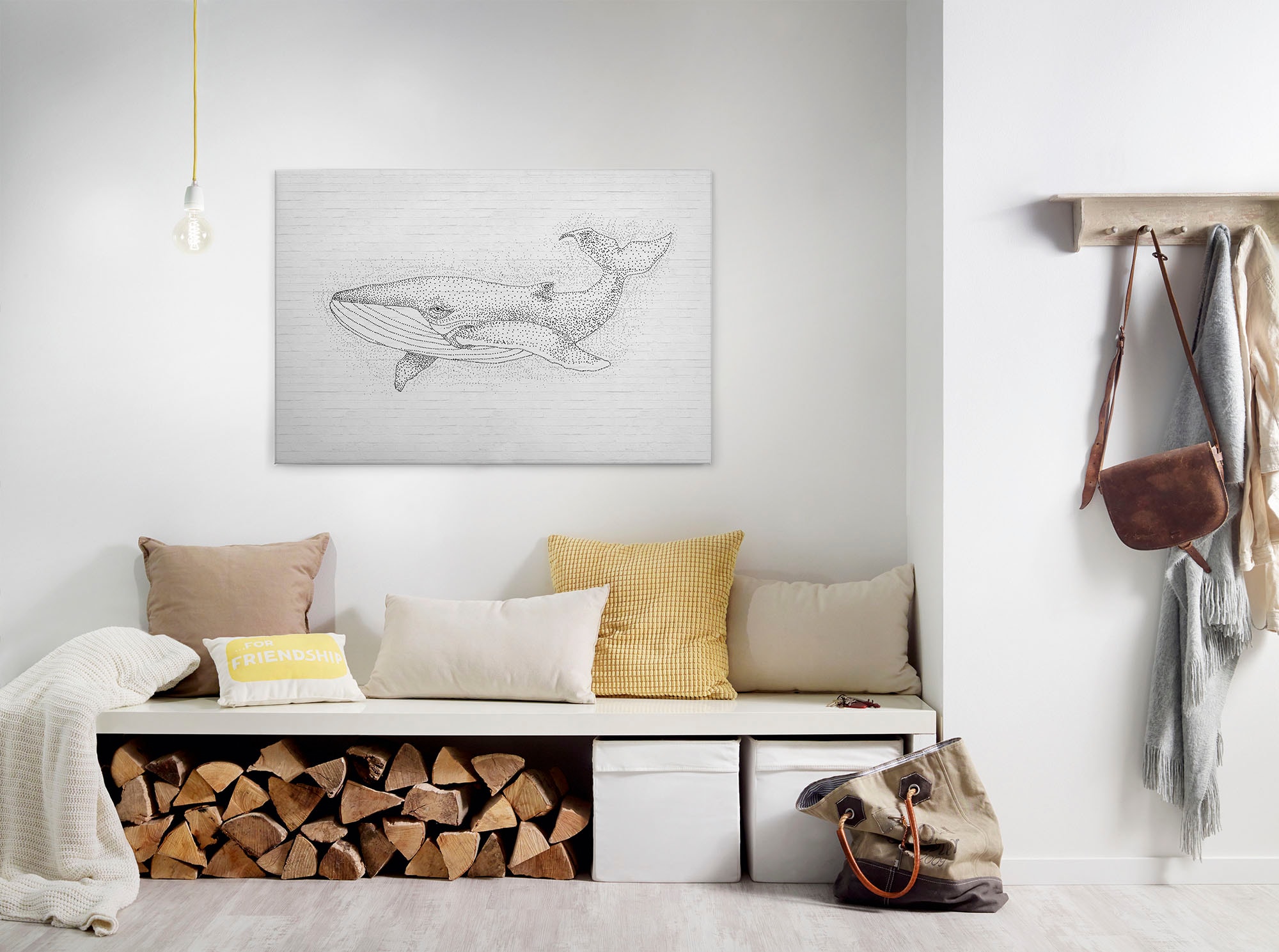 A.S. Création Leinwandbild "titan" Kunst Tiere 1 Stk. tlg. Schwarz-Weiß Zeichnung Wal Keilrahmen Leinwand-Bild Wohnzimmer modern