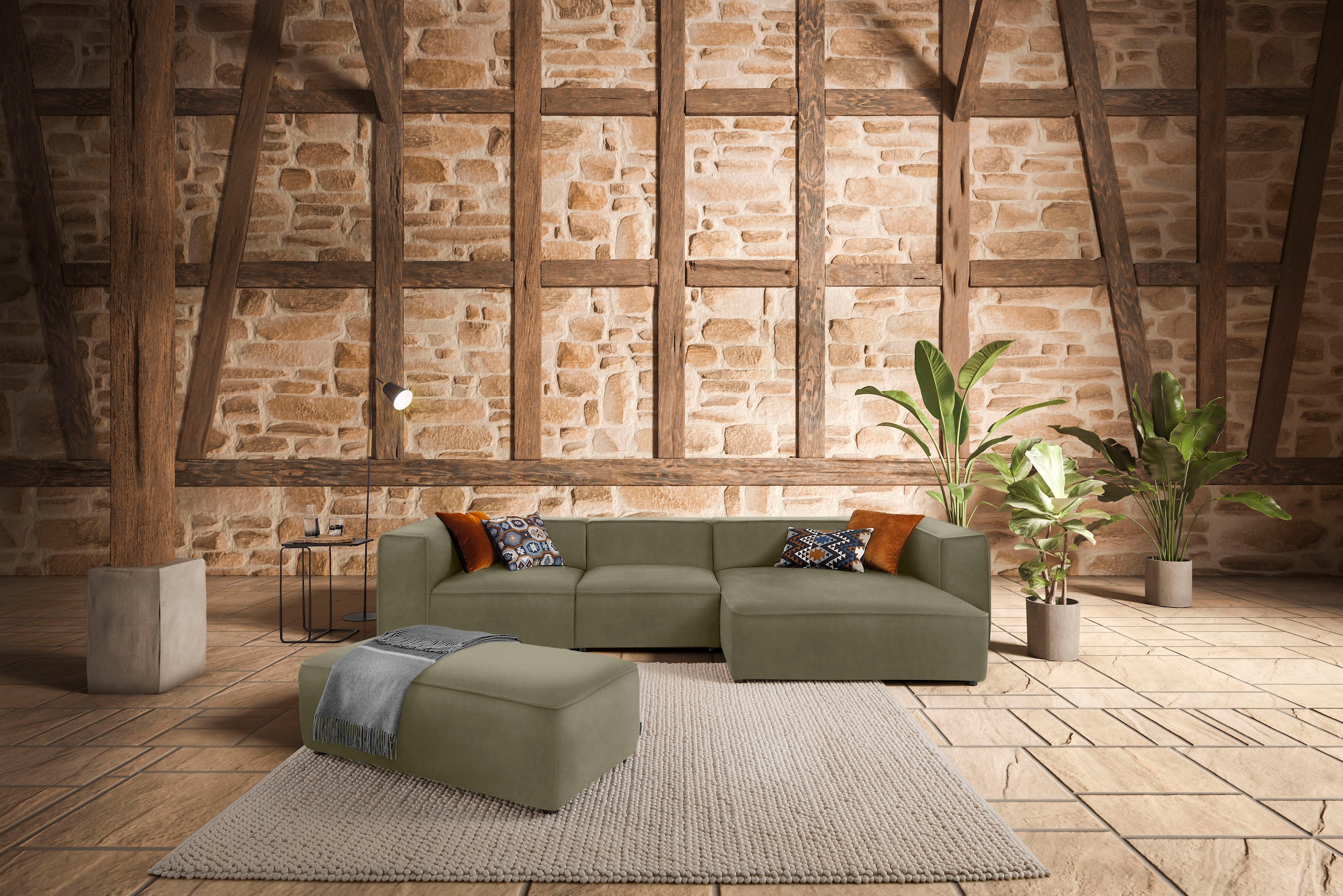 W.SCHILLIG Ecksofa "around-the-block Mega Sofa, viel Platz und hoher Sitzkomfort, L-Form" mit eleganter Biese, mit Federkern, Breite 341 cm