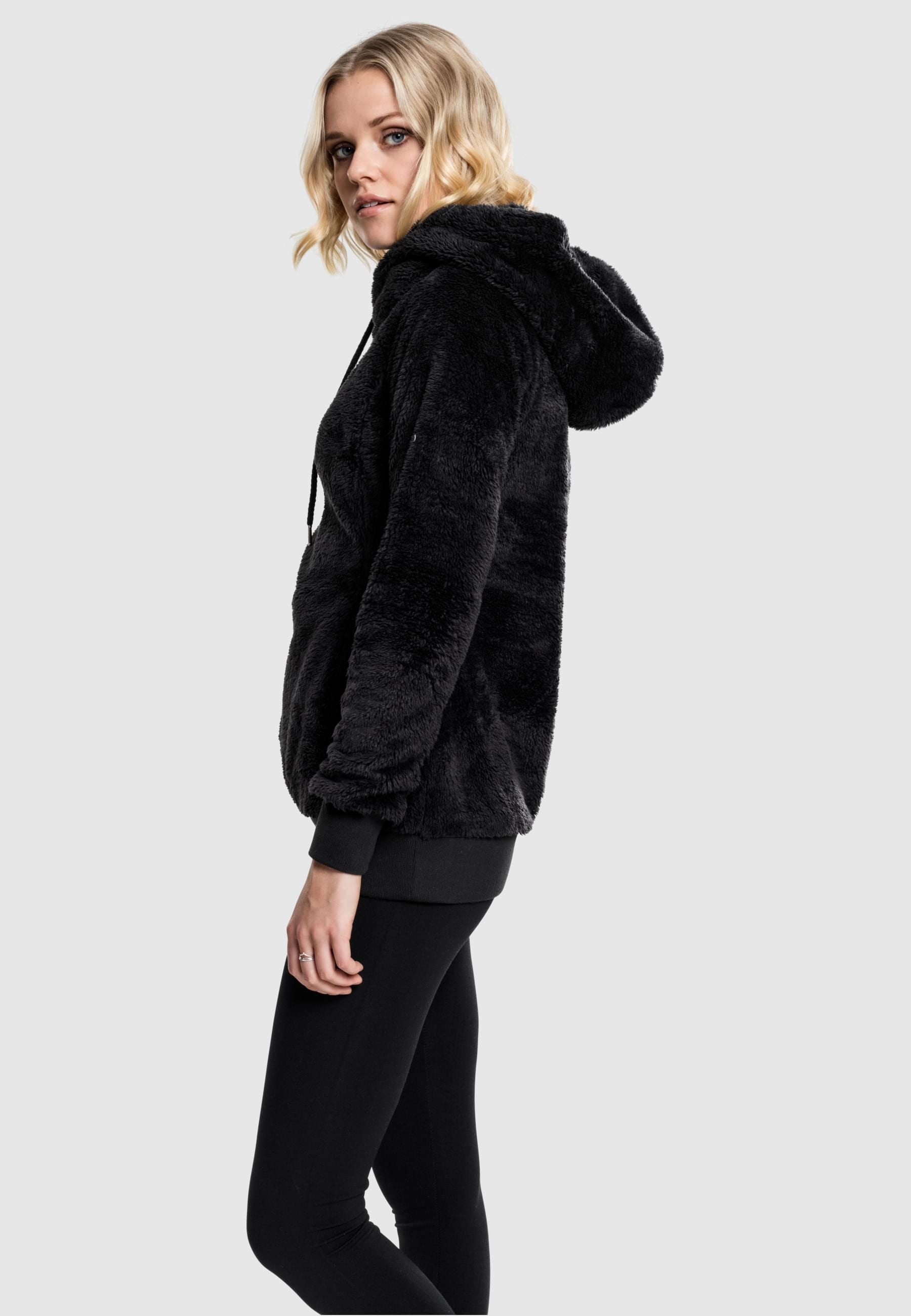 URBAN CLASSICS Rundhalspullover »Urban Classics Damen Ladies Long Teddy Hoody«, (1 tlg.)