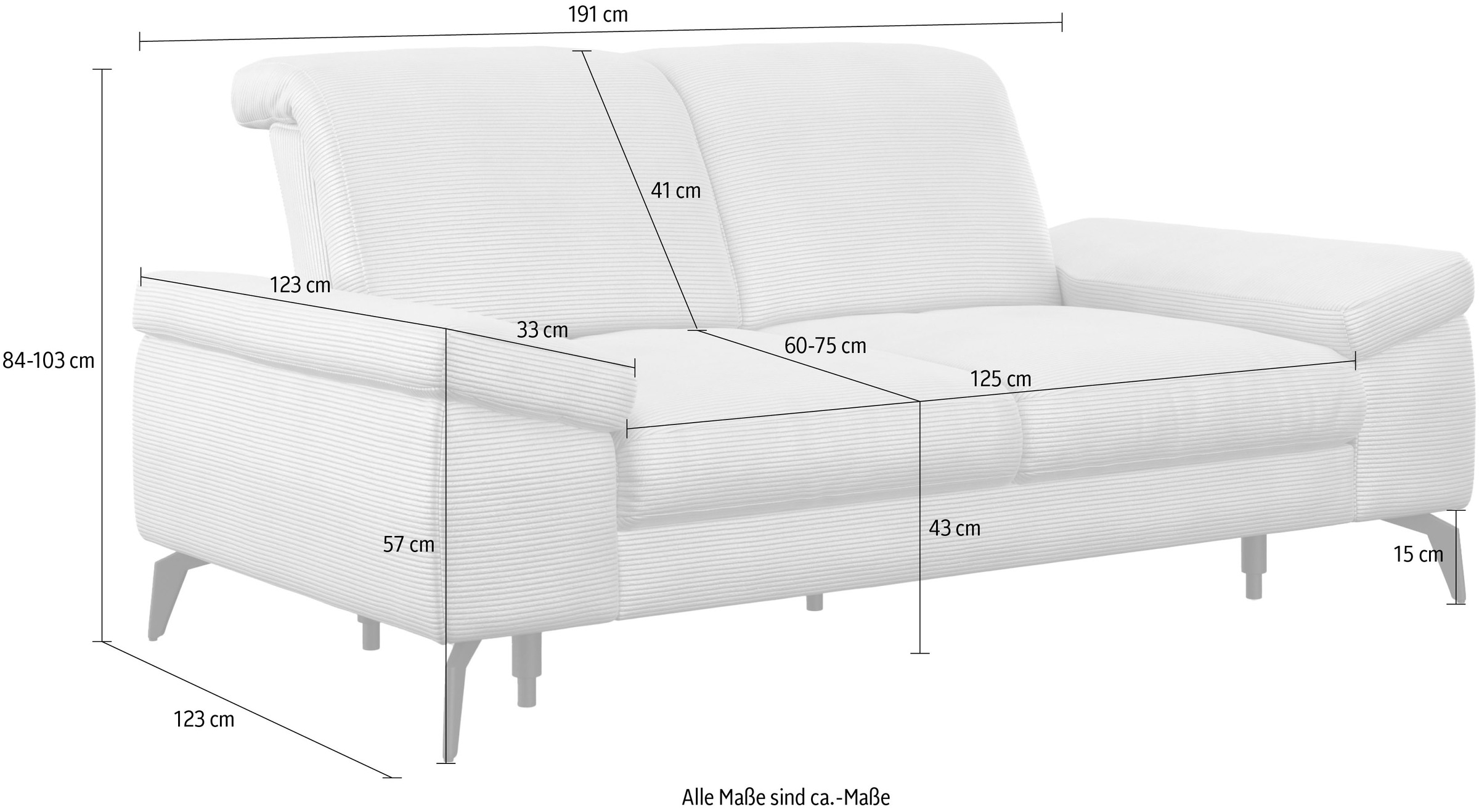 sit&more 2-Sitzer »Cabana«, Breite 191 cm, wahlweise mit Sitztiefen- und Kopfteilfunktion