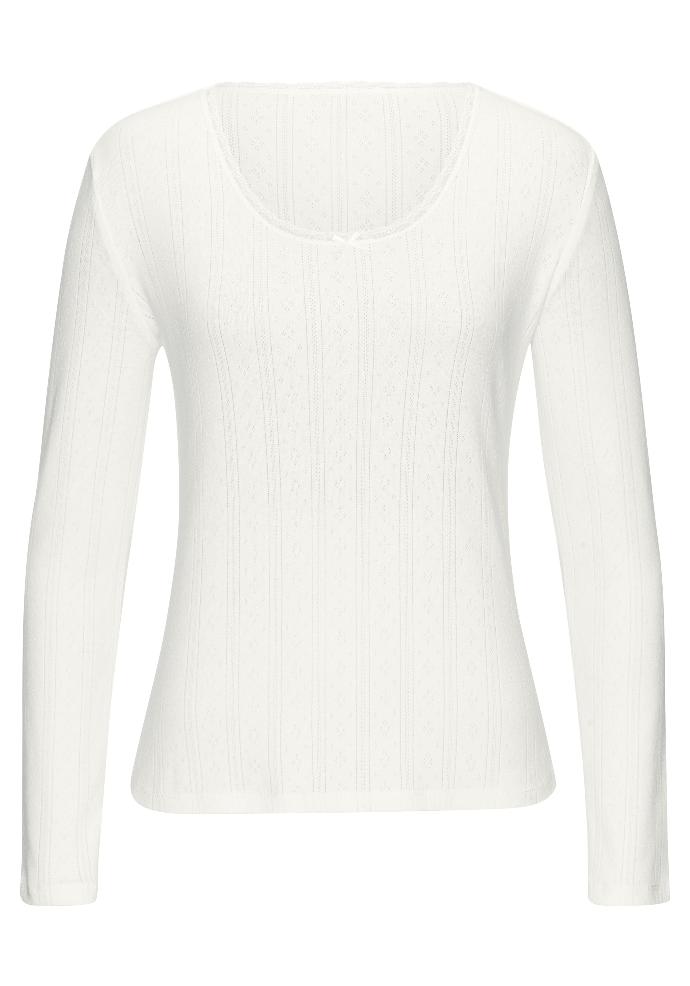Langarmshirt VIVANCE, Damen, Gr. 44/46, schwarz-weiß (schwarz, creme), Obermaterial: 100% Baumwolle, unifarben, körpernah, Rundhals, Shirts Langarmshirt, aus feiner Pointelle-Ware mit Spitze, reine Baumwolle 3