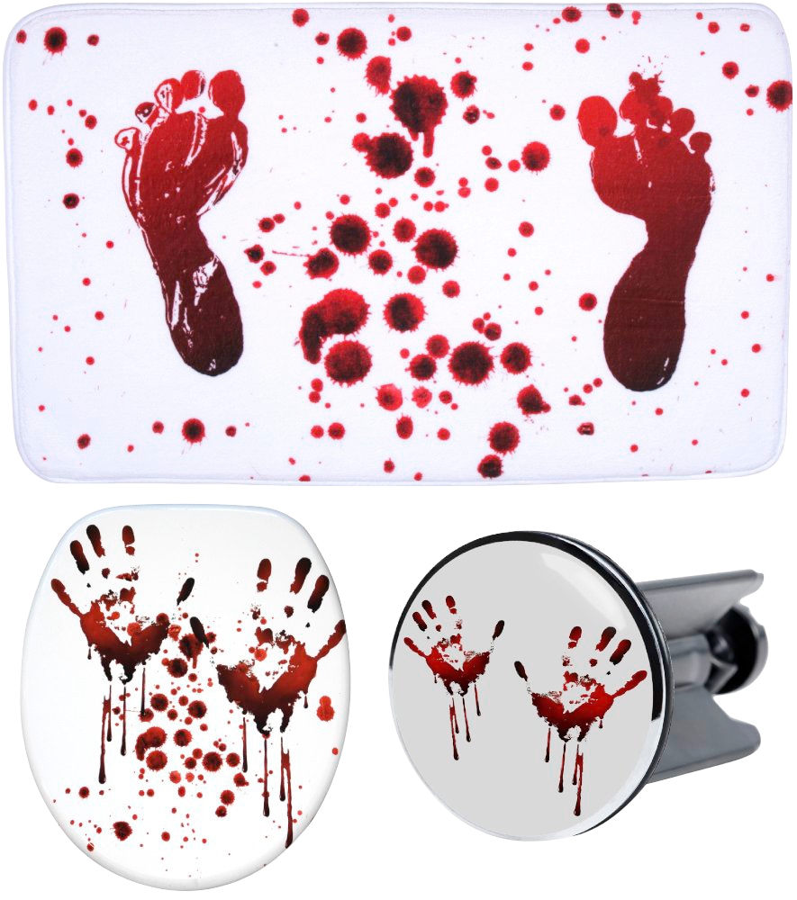 Sanilo Badaccessoire-Set »Blood«, (Komplett-Set, 3 tlg.), bestehend aus WC- Sitz, Badteppich und Waschbeckenstöpsel kaufen | BAUR | Bad-Accessoires Sets