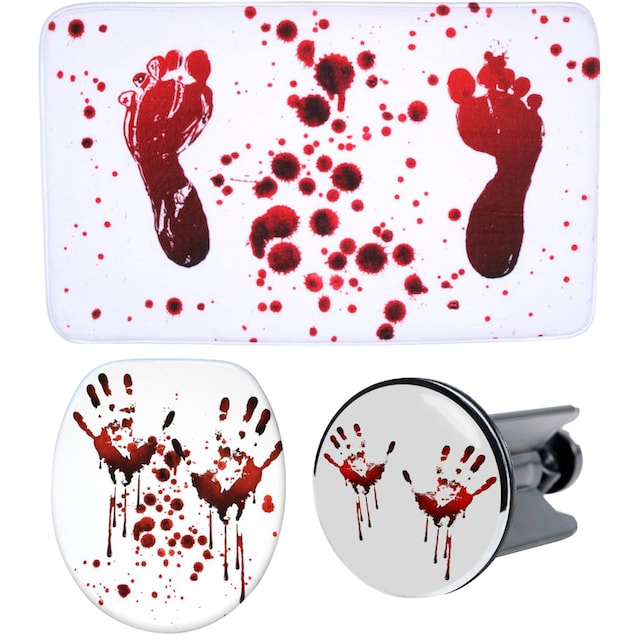 Sanilo Badaccessoire-Set »Blood«, (Komplett-Set, 3 tlg.), bestehend aus WC- Sitz, Badteppich und Waschbeckenstöpsel kaufen | BAUR