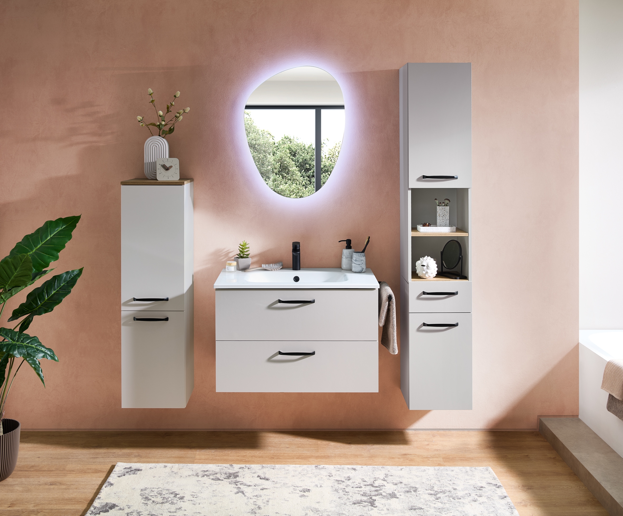 Saphir Badmöbel-Set »Quickset 500, Waschtischunterschrank mit Mineralmarmorwaschtisch« 2 Stk. tlg.