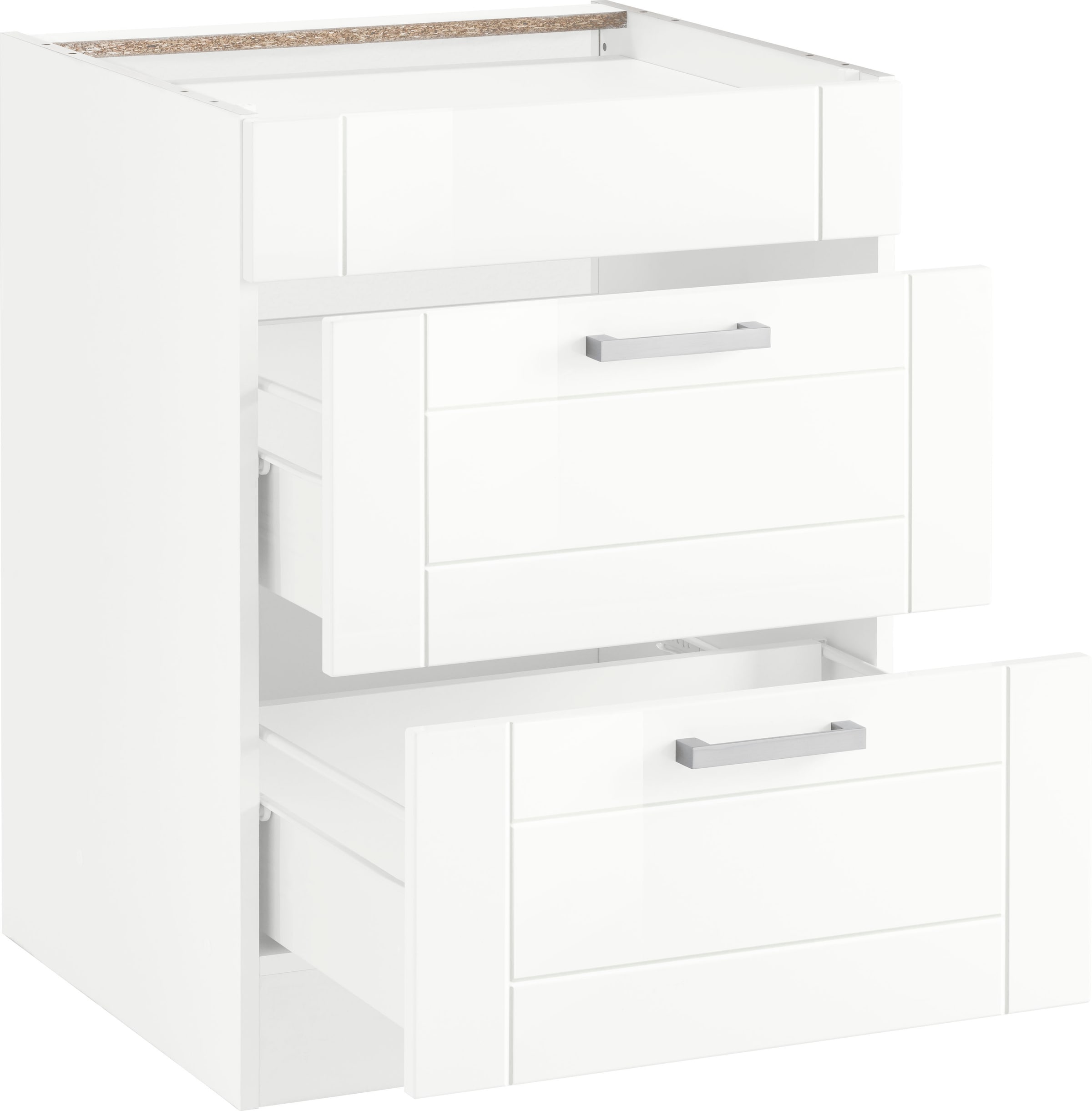 KOCHSTATION Kochfeldumbauschrank »KS-Tinnum«, 60 cm breit, 2 Auszüge, Metallgriffe, MDF Fronten