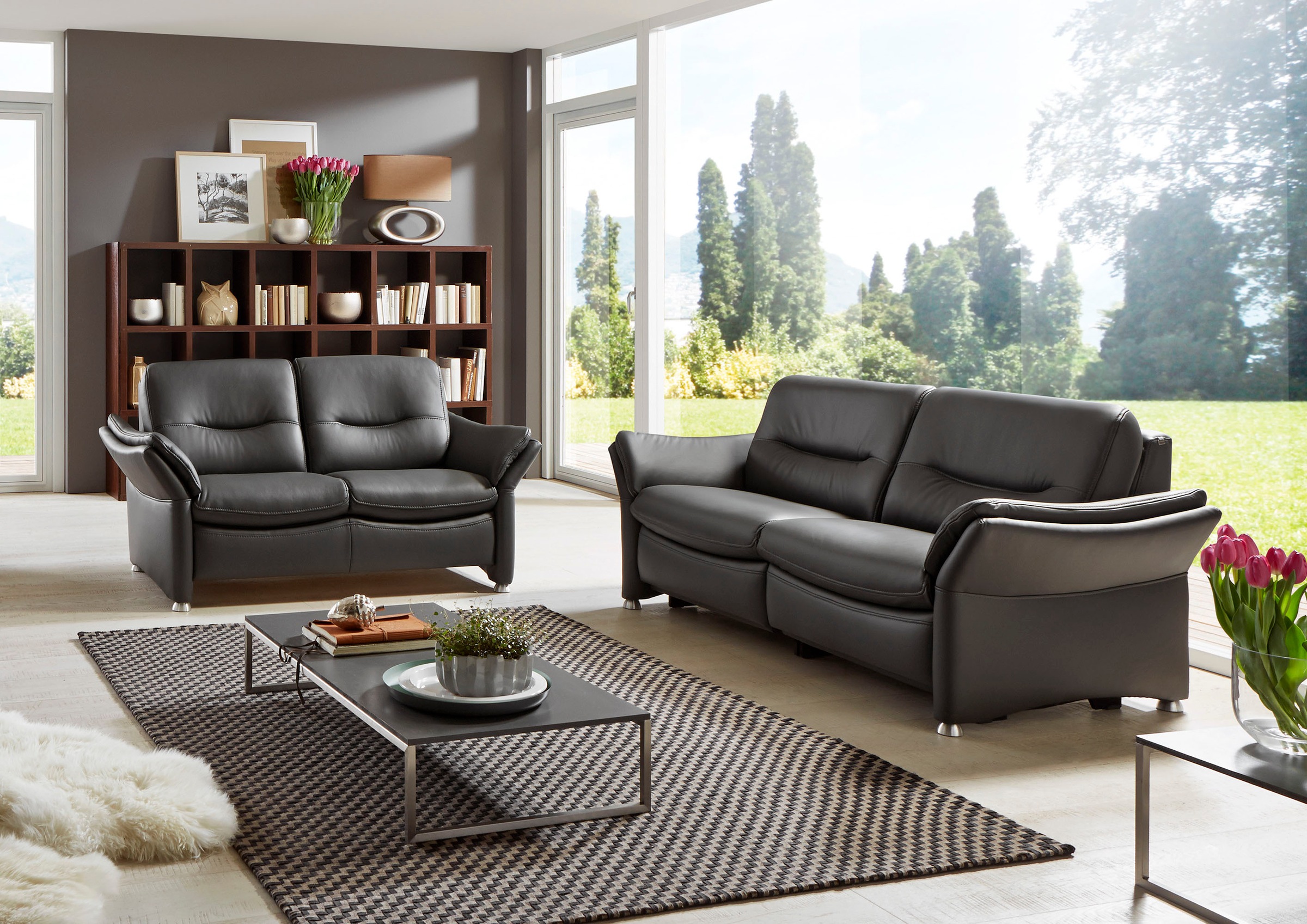 Thumbnail - HUKLA 2,5-Sitzer "HU-SF15058 Ledersofa, Breite 194 cm" aus Leder, optional Kopfstütze u. WallAway-Funktion