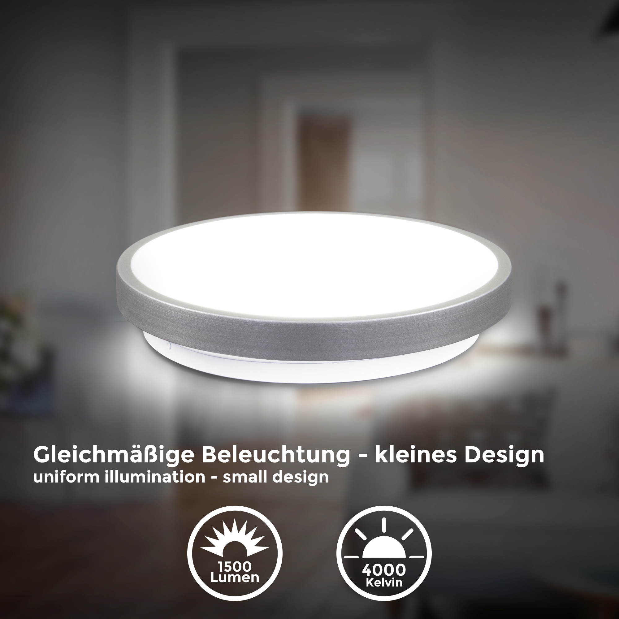 B.K.Licht LED Deckenleuchte, 1 flammig, Leuchtmittel LED-Board | LED fest integriert, LED Deckenlampe Titan Optik inkl. 15W 1500 Lumen LED-Modul IP20 Ø29cm