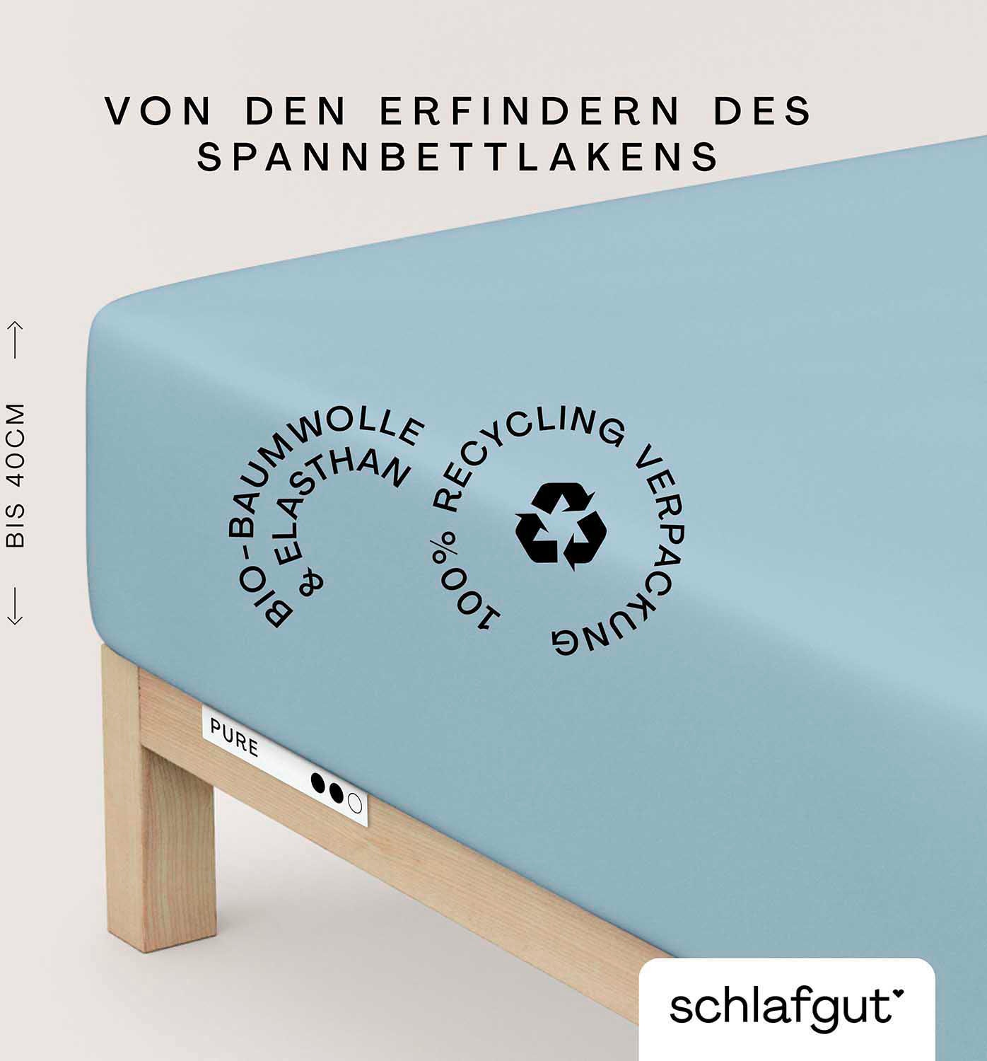 Schlafgut Spannbettlaken "PURE BOXSPRING Bio-Baumwolle mit Elasthan, 170 g/m², Bettlaken" PREMIUM Boxspringbett Laken bis 40 cm Höhe, dehnbar blickdicht, straff