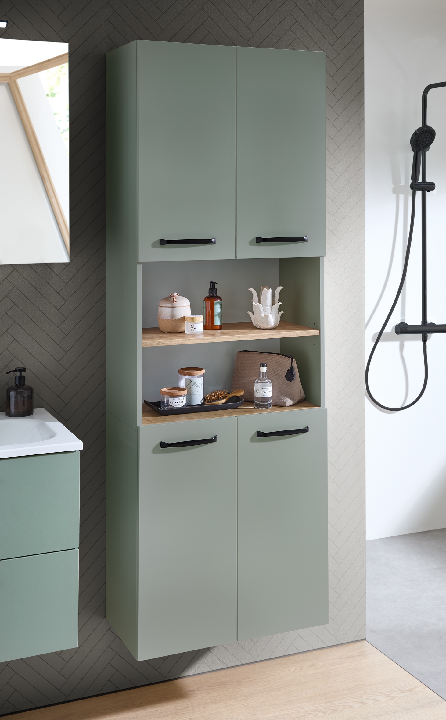 Saphir Hochschrank »Quickset 500, Badschrank 61,6 cm breit, 4 Türen« 4 Einlegeböden, 1 offenes Fach, Badezimmer-Hochschrank