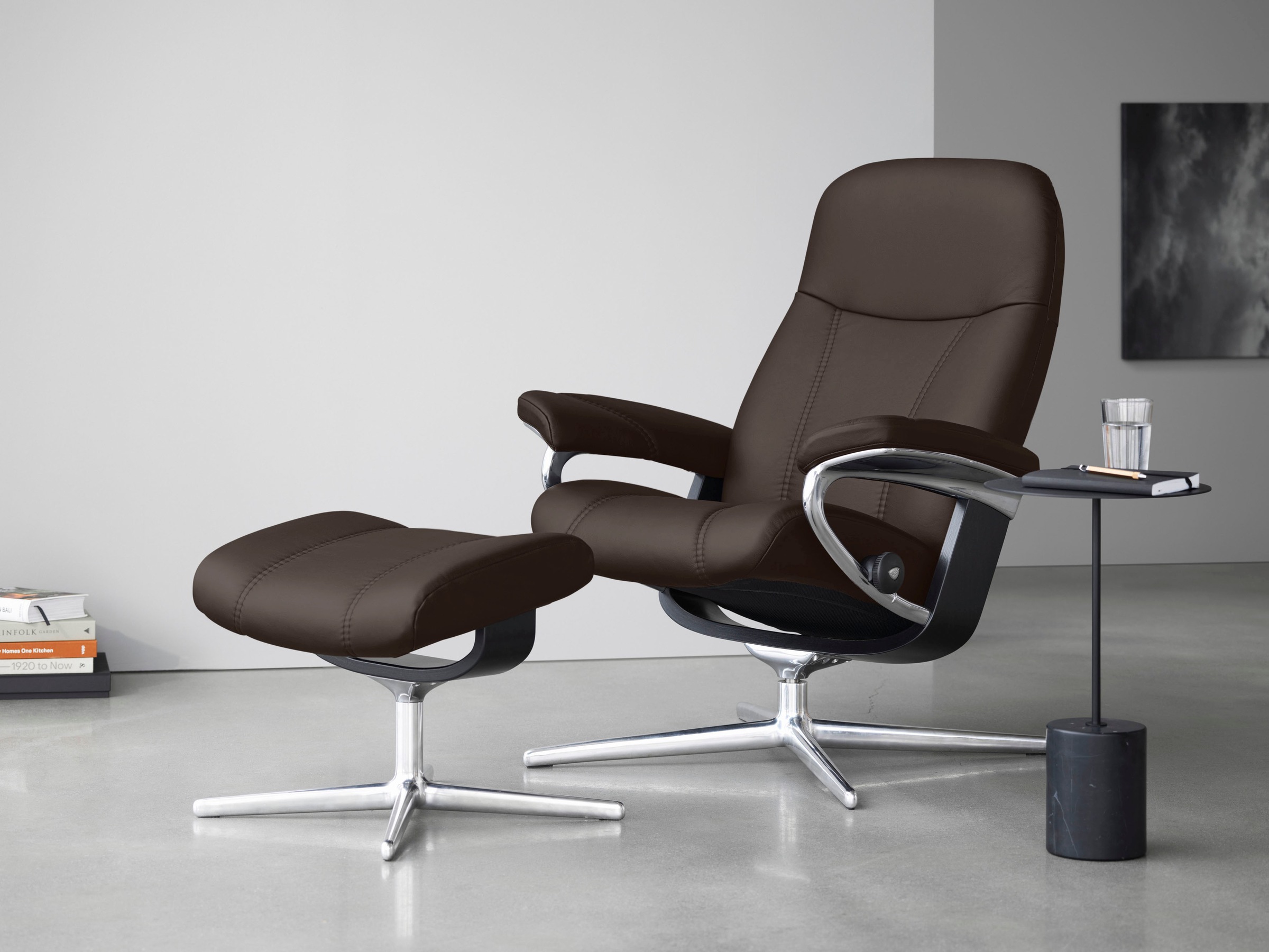 Stressless Relaxsessel "Consul" mit Cross Base, Größe S, M & L, Holzakzent Schwarz