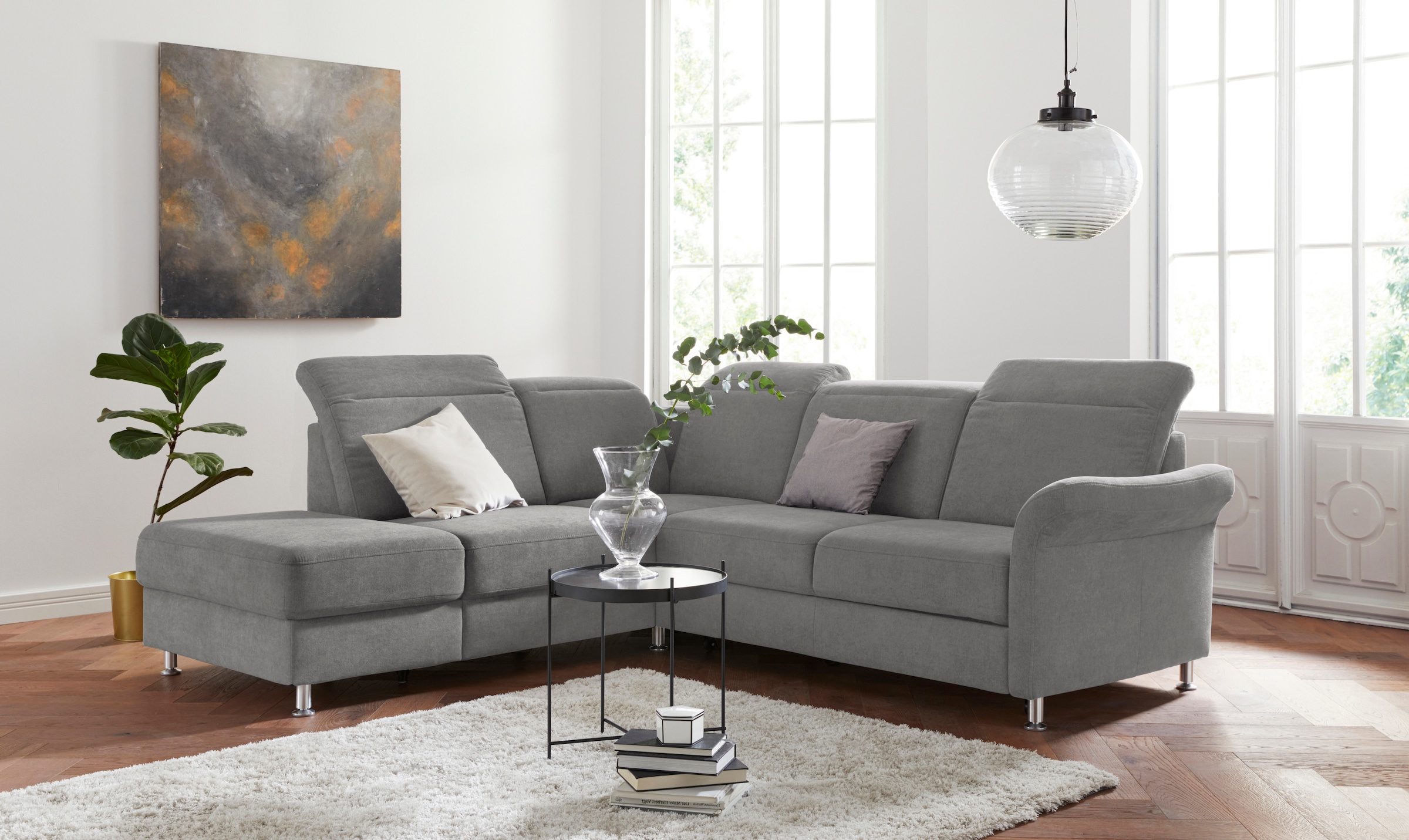 sit&more Ecksofa "Darwin L-Form" inklusive Federkern, wahlweise mit Kopfteilverstellung, Schlaffunktion