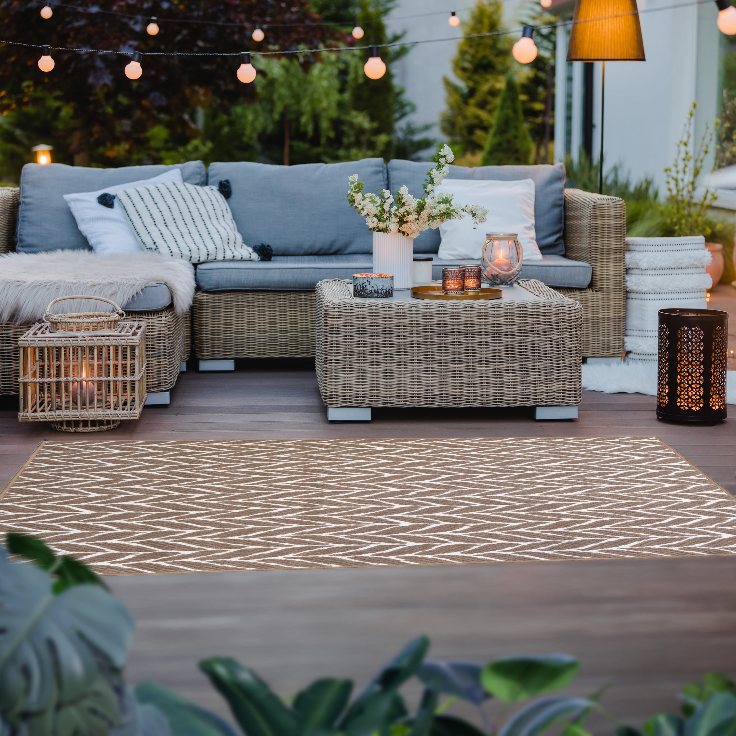 Primaflor-Ideen in Textil Teppich »Outdoorteppich REVERSO - Knitted Joy«, rechteckig, 5 mm Höhe, Wendeteppich, Zopfmuster, In- und Outdoor geeignet, wasserfest