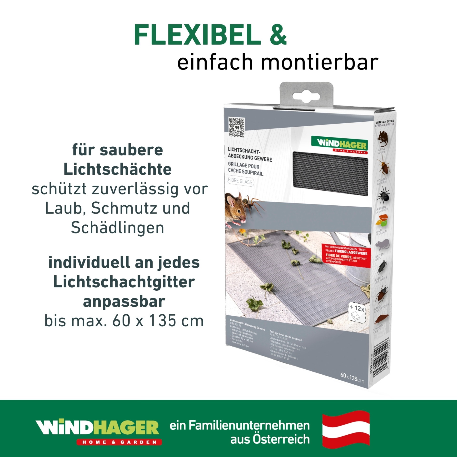 Windhager Lichtschachtabdeckung »zuverlässiger Schutz vor Laub, Ungeziefer, Kellerschacht Schutzgitter« 1 Stk. tlg. individuell kürzbar, erhältlich in Alu-, Edelstahl-, Fiberglasgewebe