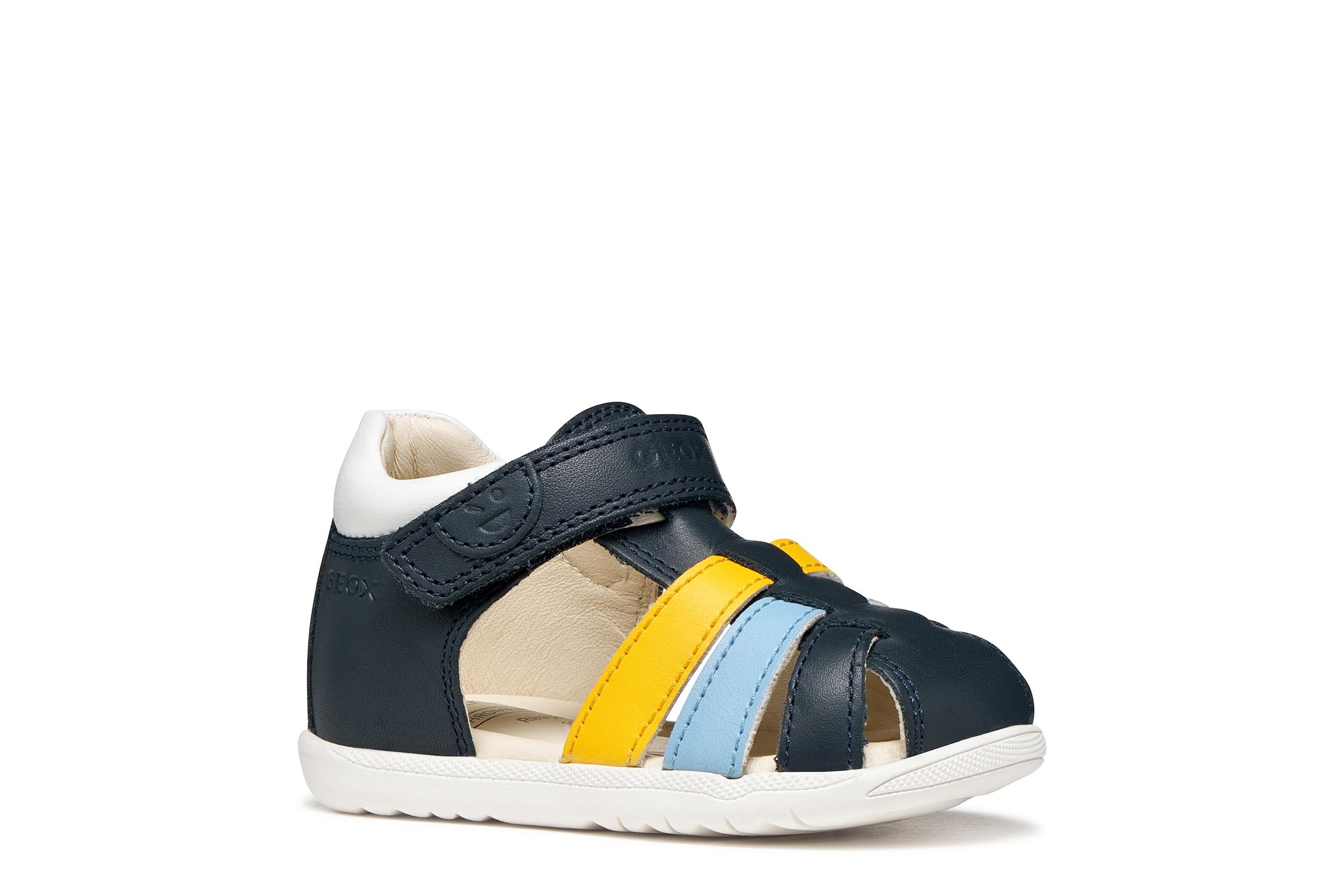 Geox Lauflernschuh "B SANDAL MACCHIA BOY" Babyschuh, Kontrast-Riemchen, Größenschablone zum Download