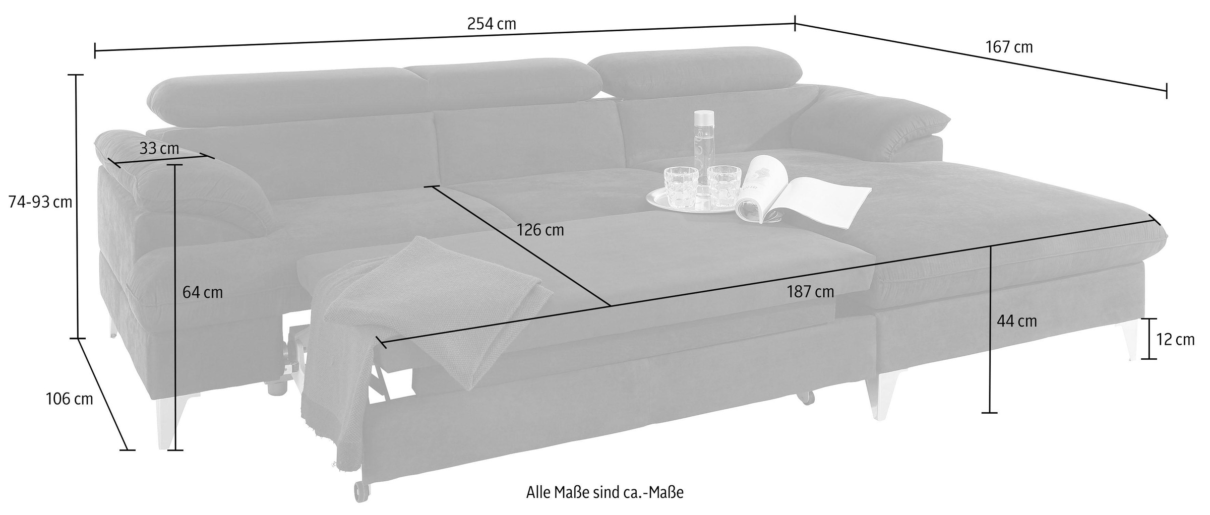 COTTA Ecksofa »Caluso L-Form«, mit Kopfteilverstellung, wahlweise mit Bettfunktion & Bettkasten