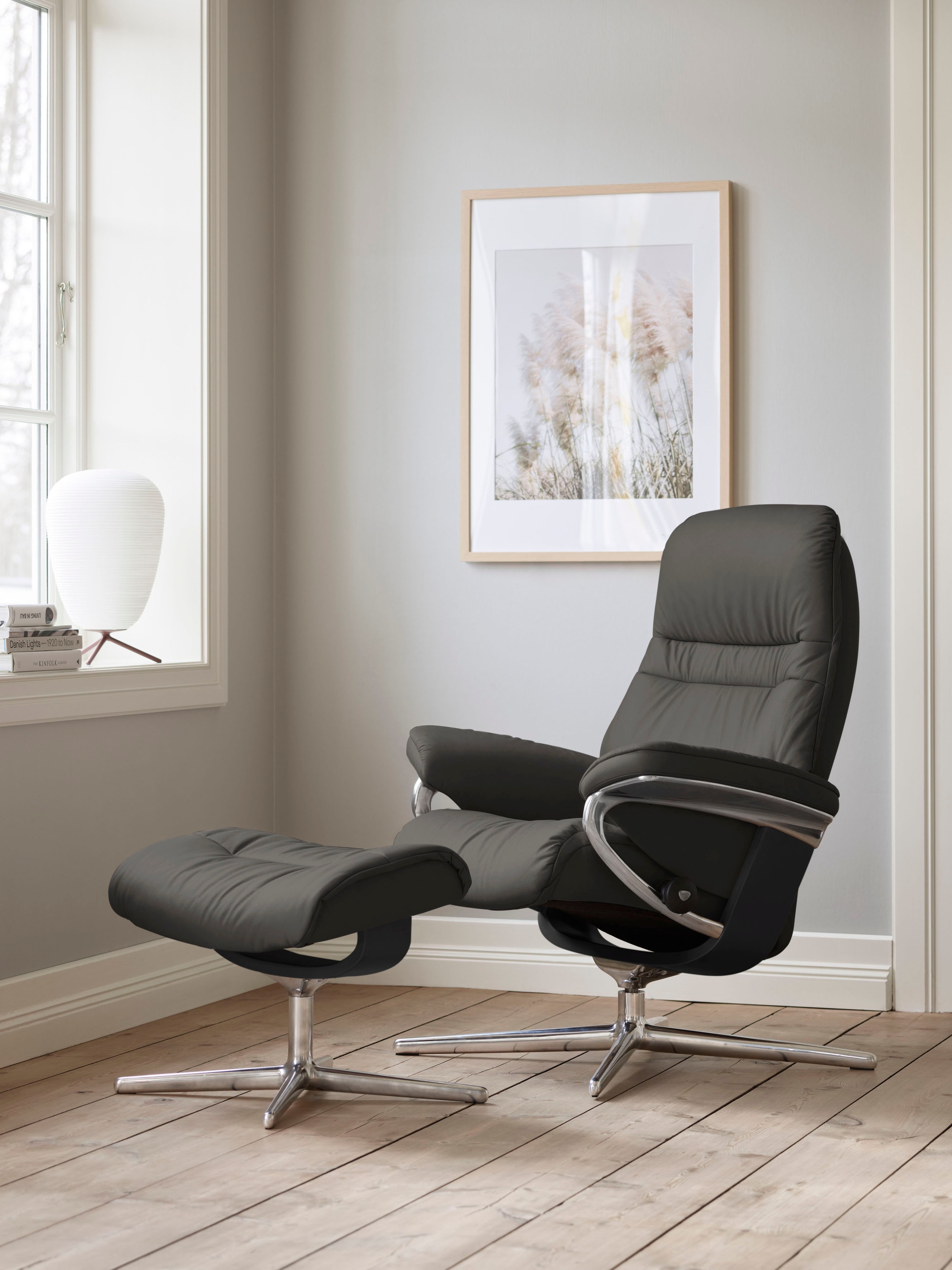 Stressless Fußhocker "Sunrise" mit Cross Base, Größe S, M & L, Holzakzent Schwarz