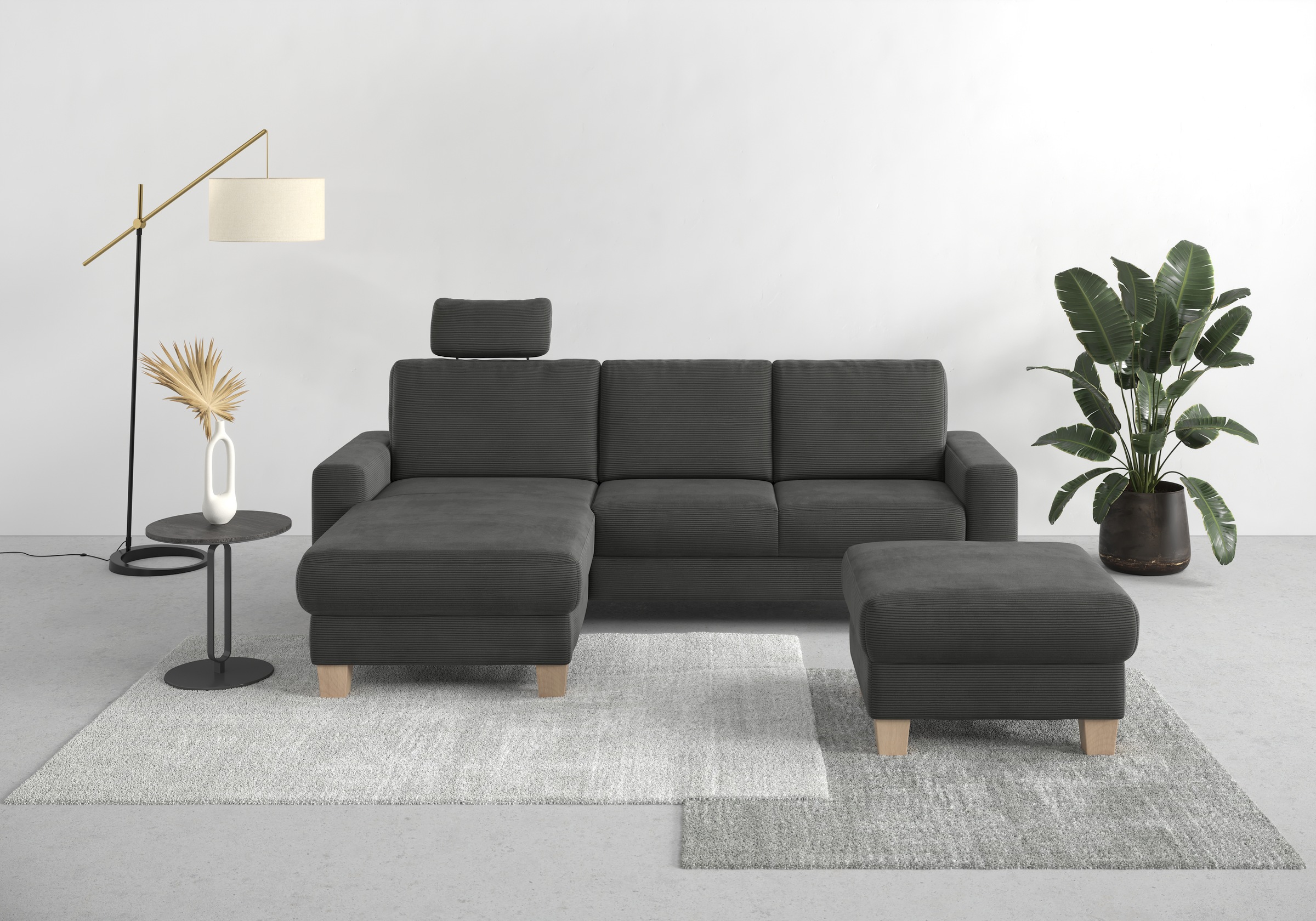 Home affaire Ecksofa »Summer L-Form«, mit Recamiere, mit oder ohne Bettfunktion und Bettkasten, Cord-Bezug