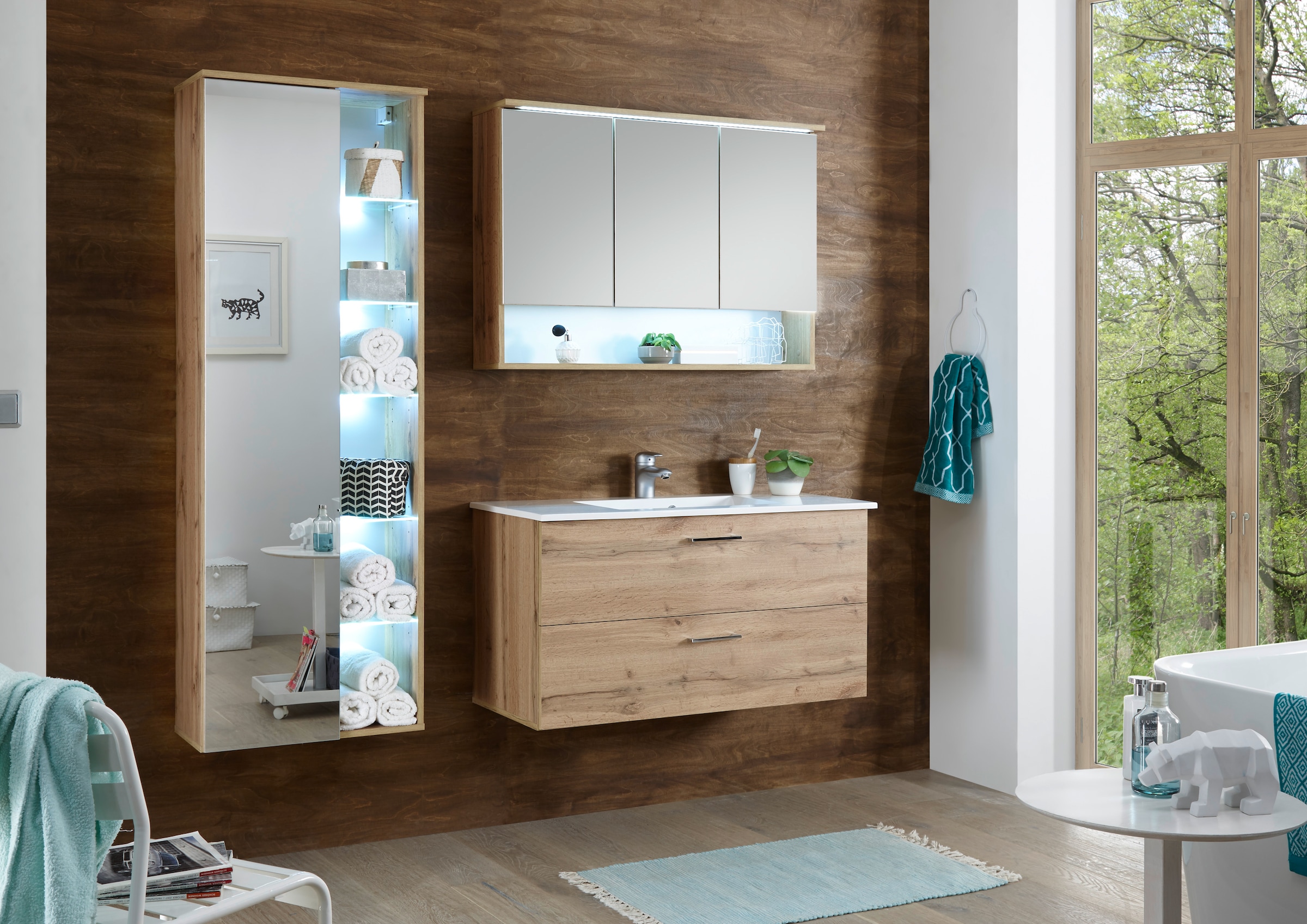 BASIC by Balculina Badmöbel-Set »Best«, (3 St.), Breite 185 cm,Badezimmerset 3-tlg, Softclose