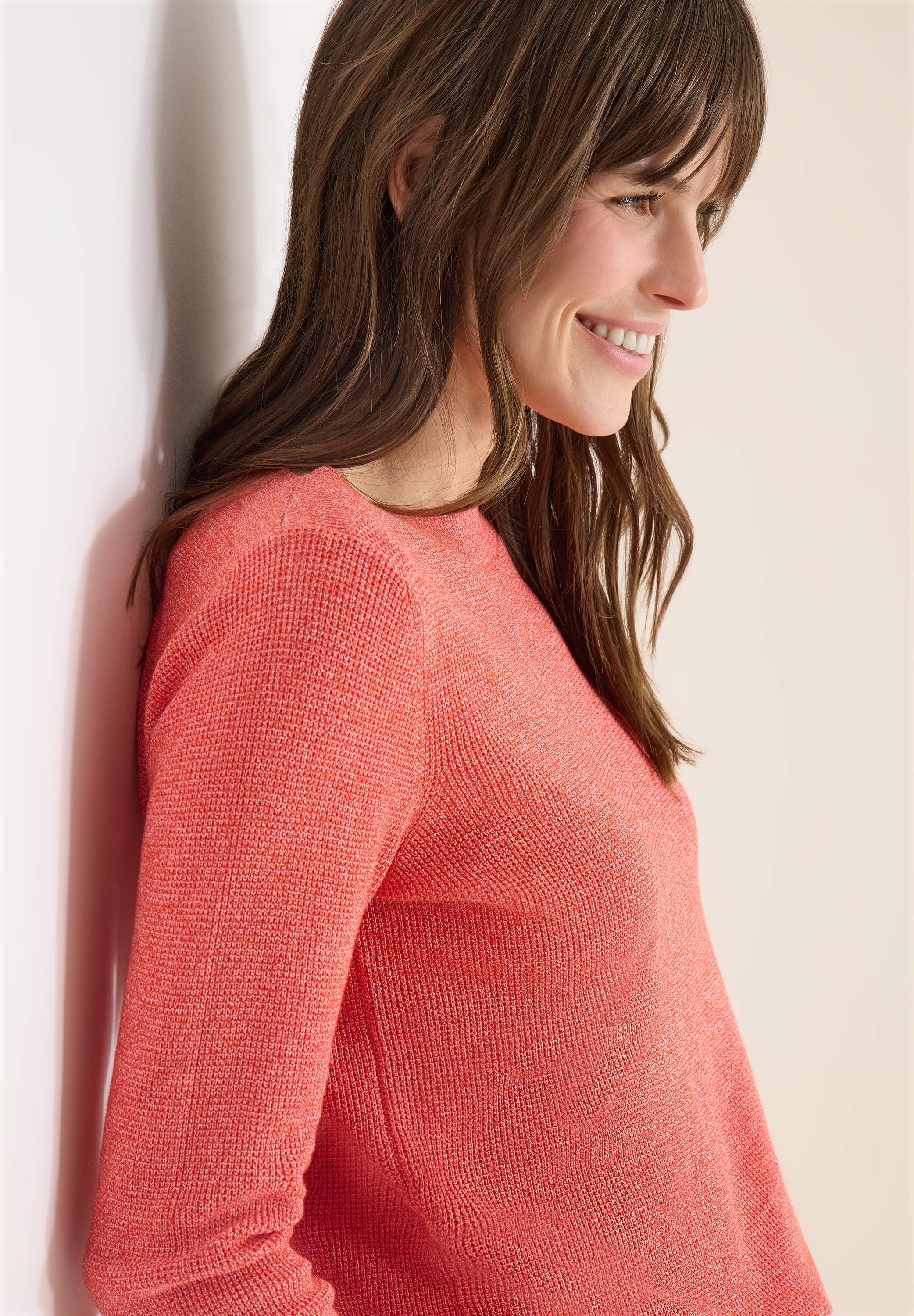 Strickpullover CECIL, Damen, Gr. XL (44), cherry tomato orange melange, Web, 60% Baumwolle, 40% Viskose, unifarben, comfort fit normal, U-Boot-Ausschnitt, Bündchen, Pullover Strickpullover, im soften Baumwoll-Mix